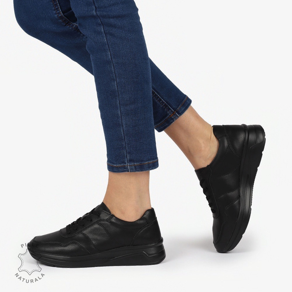 PANTOFI CASUAL Piele Naturala CU INCHIDERE SIRET SI MODEL PE TALPA CRL1303 NEGRU