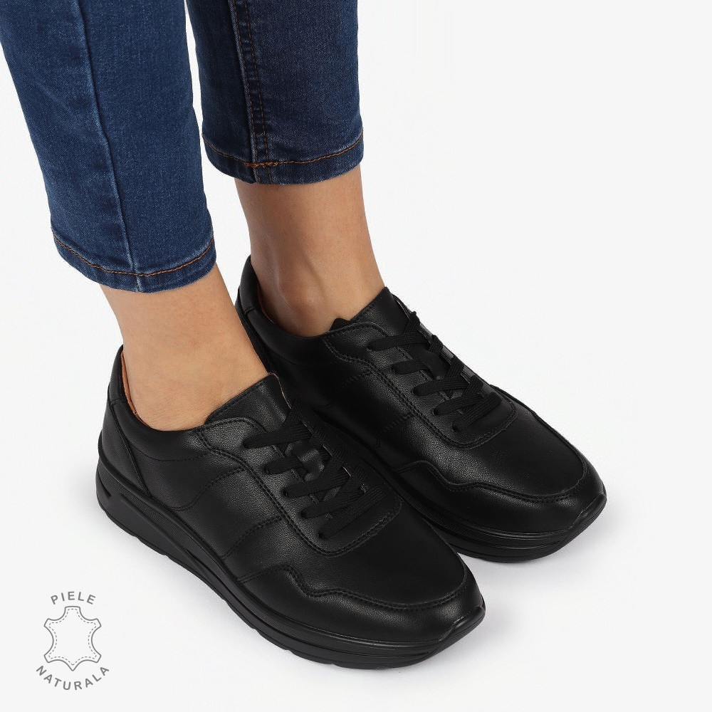 PANTOFI CASUAL Piele Naturala CU INCHIDERE SIRET SI MODEL PE TALPA CRL1303 NEGRU