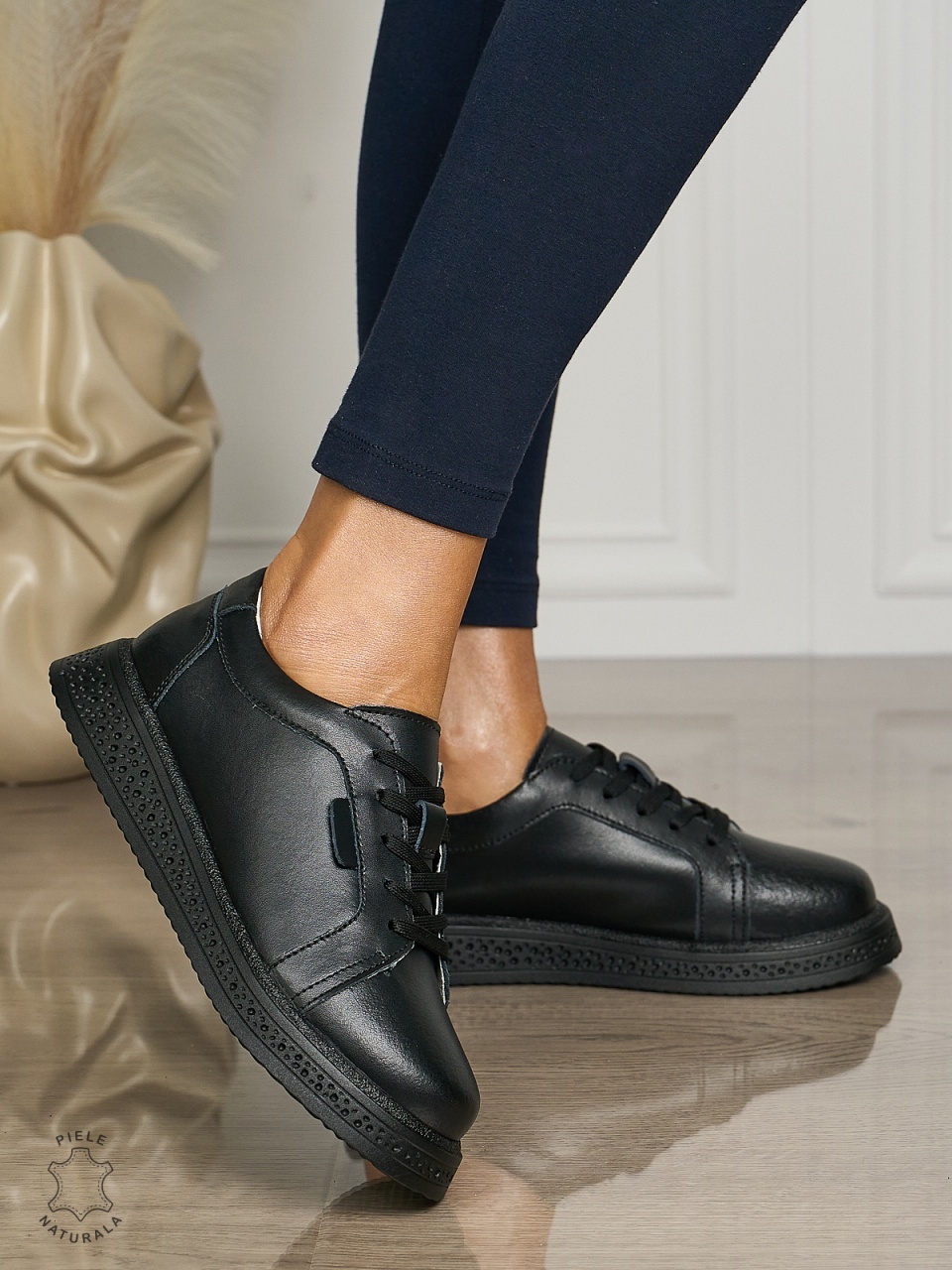 Pantofi casual piele naturala CU TALPA GROASA CRL1513 Negru