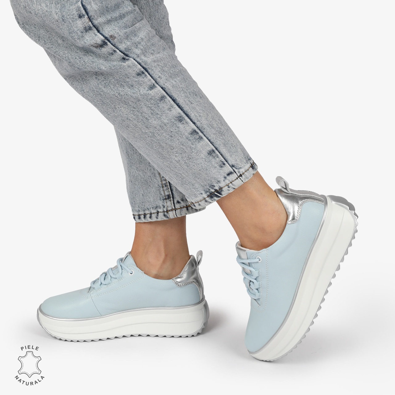 Pantofi CASUAL PIELE NATURALA cu TALPA INALTA CRL1291 ALBASTRU