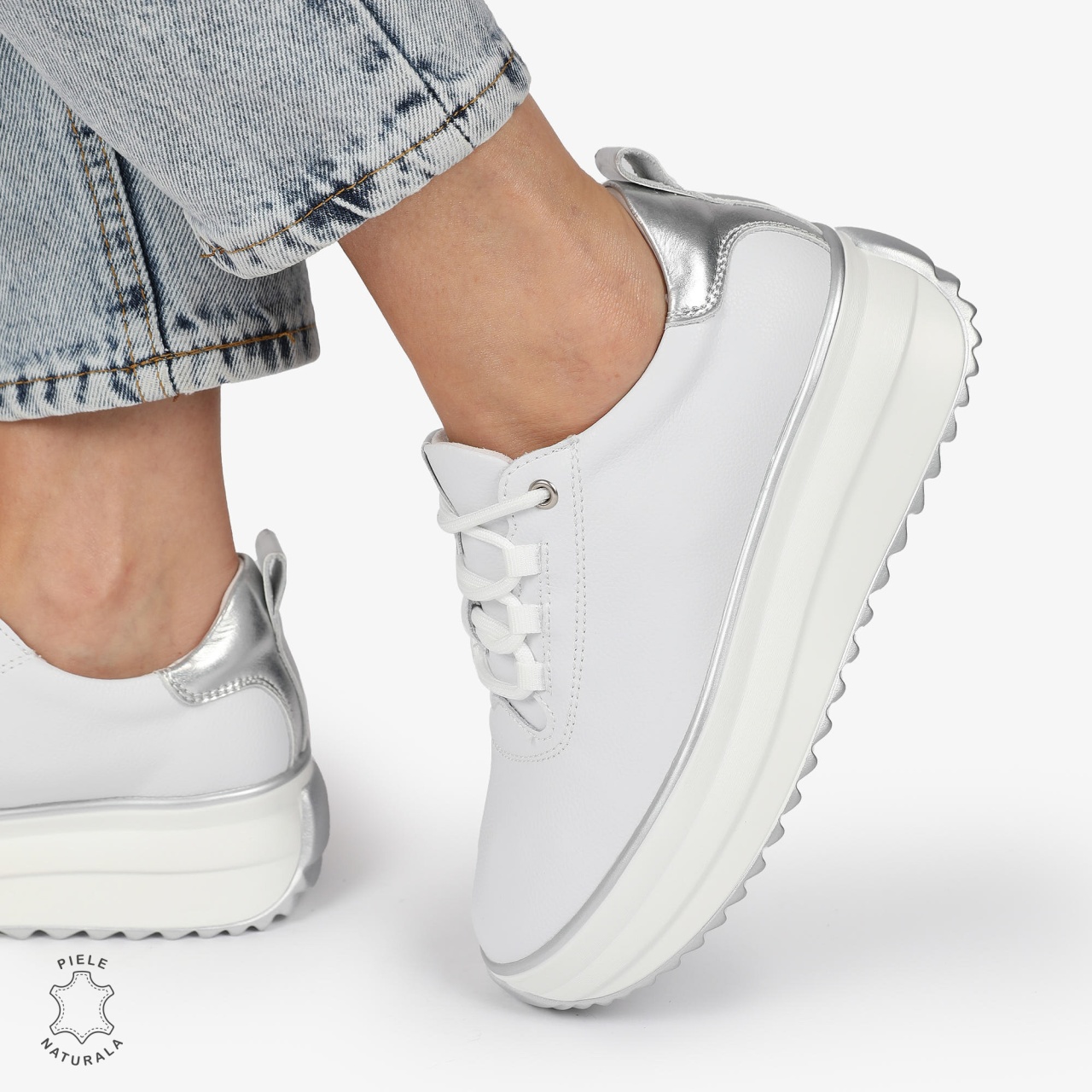 Pantofi CASUAL PIELE NATURALA cu TALPA INALTA CRL1291 ALB