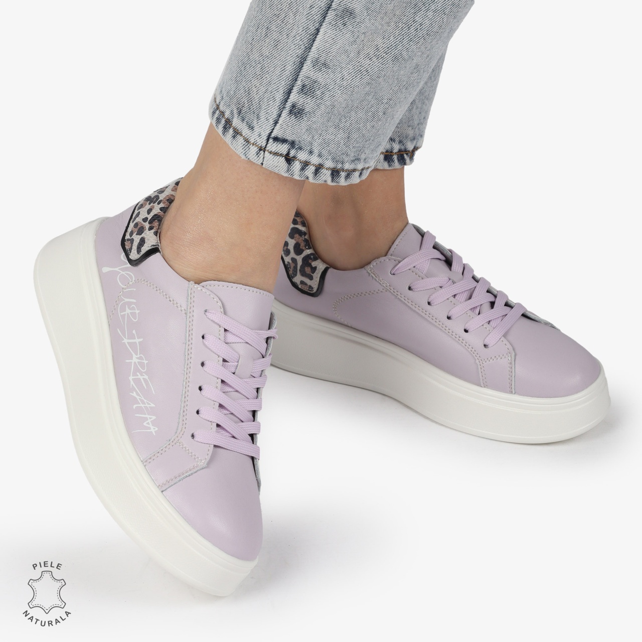 Pantofi DAMA CASUAL din piele naturală CU DETALIU SCRIS CRL1379 MOV