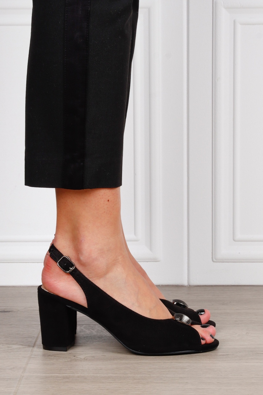 Pantofi Eleganti dama decupati din piele Ecologica Intoarsa cu brant din piele naturala CRL1586 NEGRU