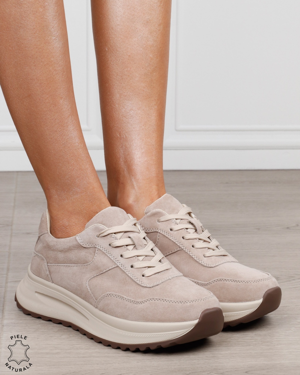 Pantofi sport damă din piele naturală Intoarsa cu talpă înaltă CRL1864 BEJ