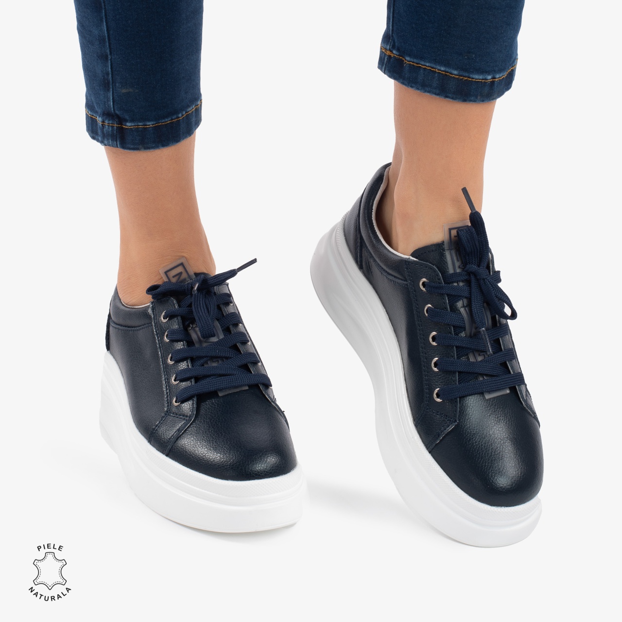 Pantofii casual piele naturala CRL0763 NAVY