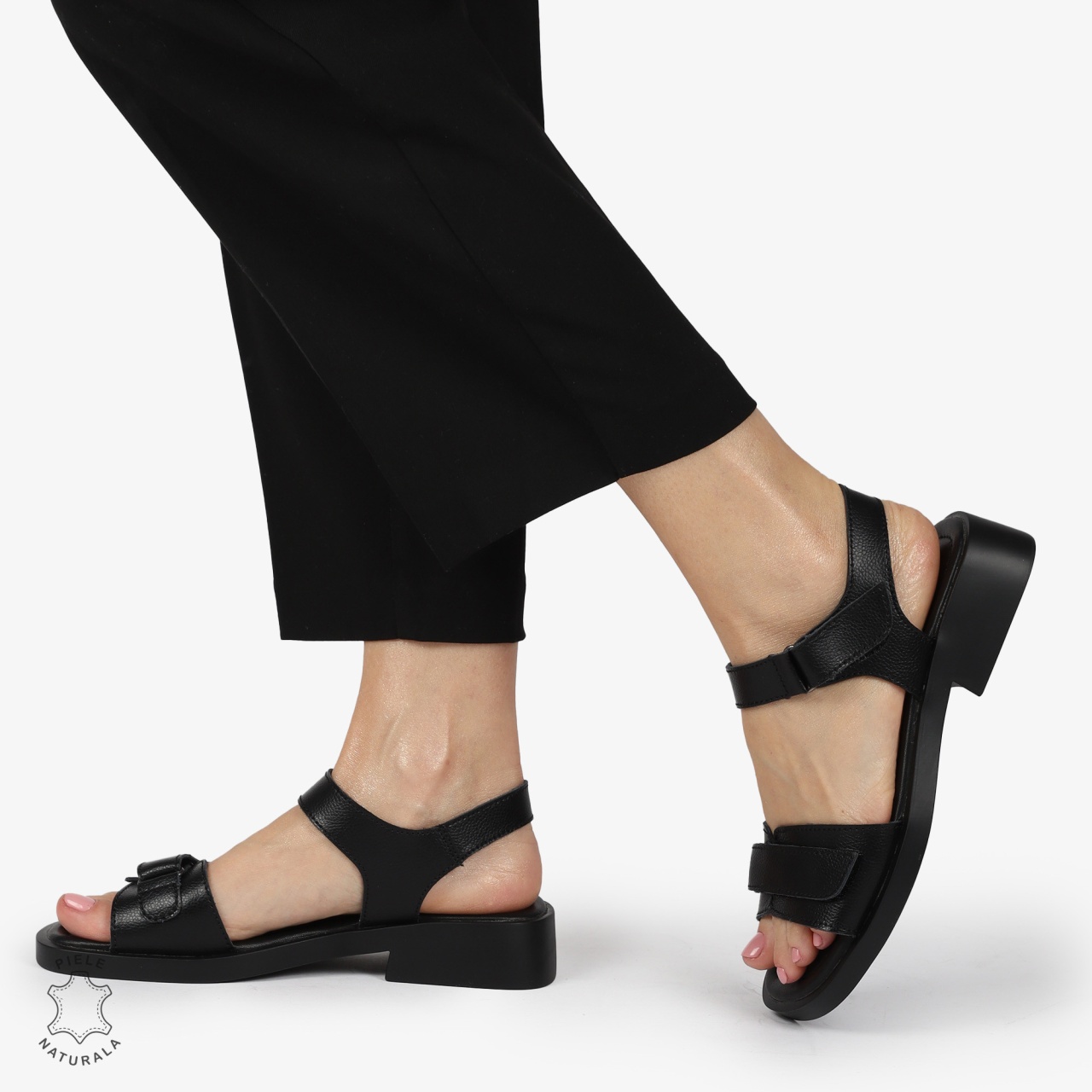 SANDALE Dama Piele Naturala CU INCHIDERE VELCRO CONFORTABILE CRL1373 NEGRU