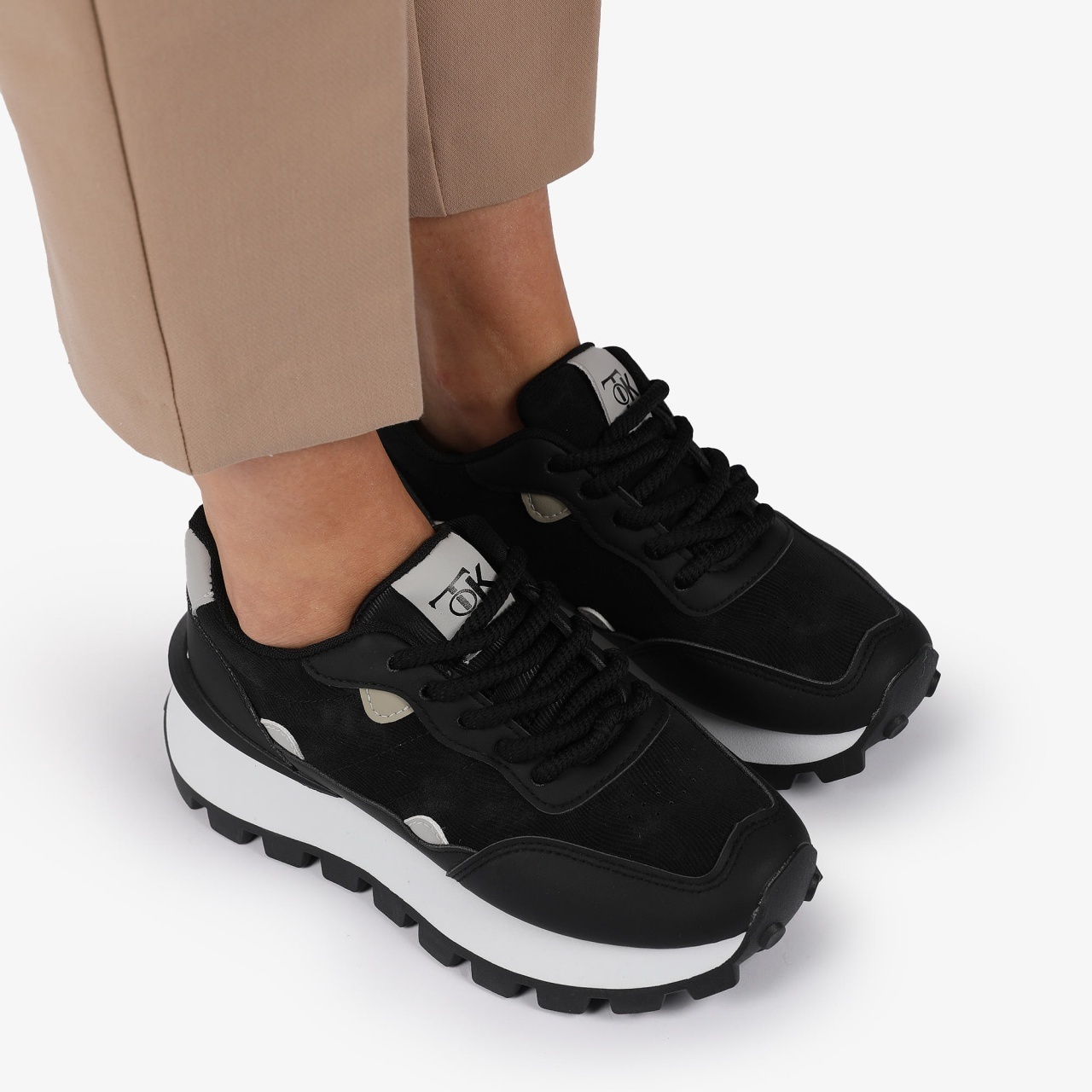 SNEAKERS din PIELE ECOLOGICA SI TEXTIL CRL1514 Negru