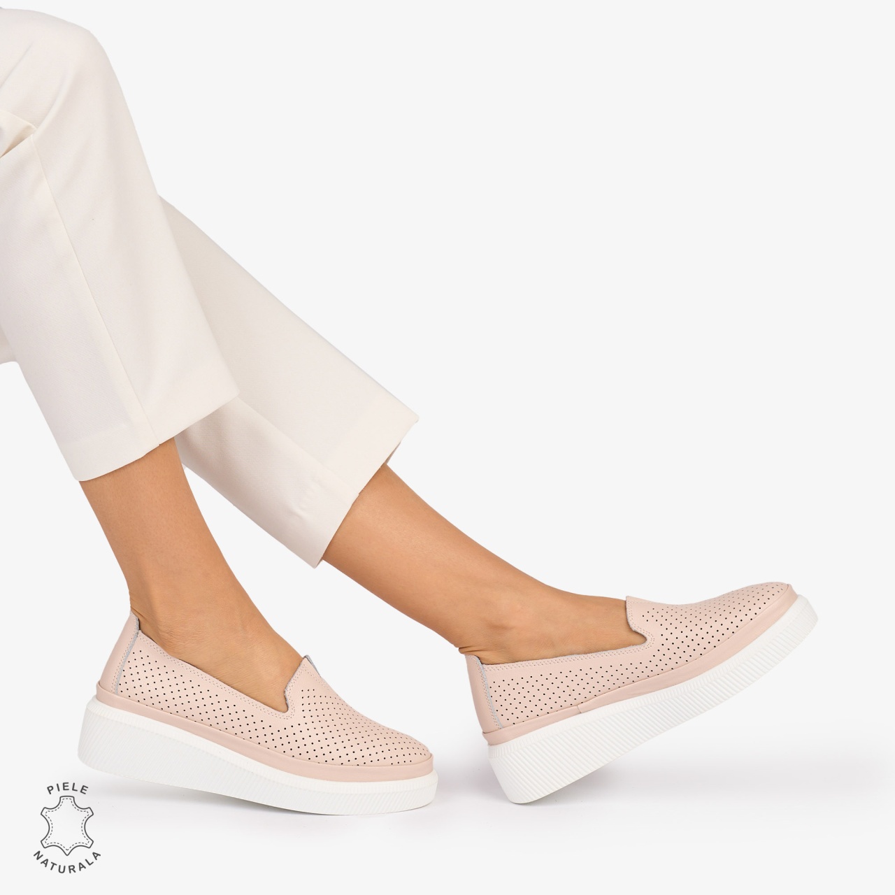 Balerini dama din Piele Naturala cu fundita CRL1074 CULOARE: Roz