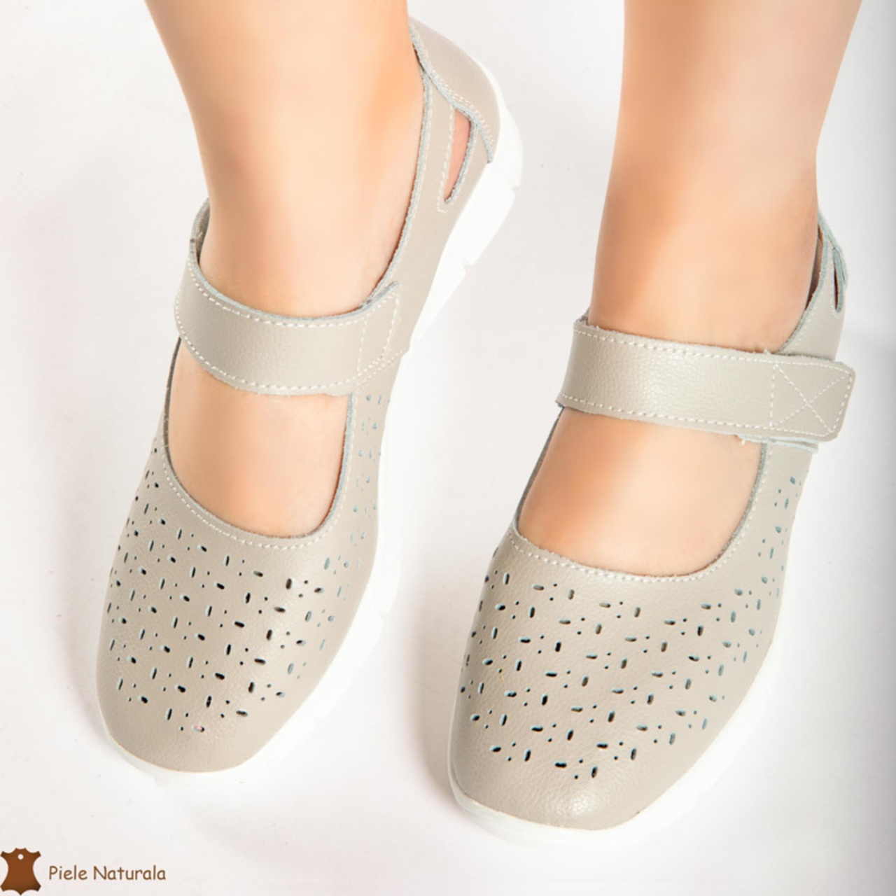 Balerini dama din Piele Naturala cu Platforma CRL0179 GRI