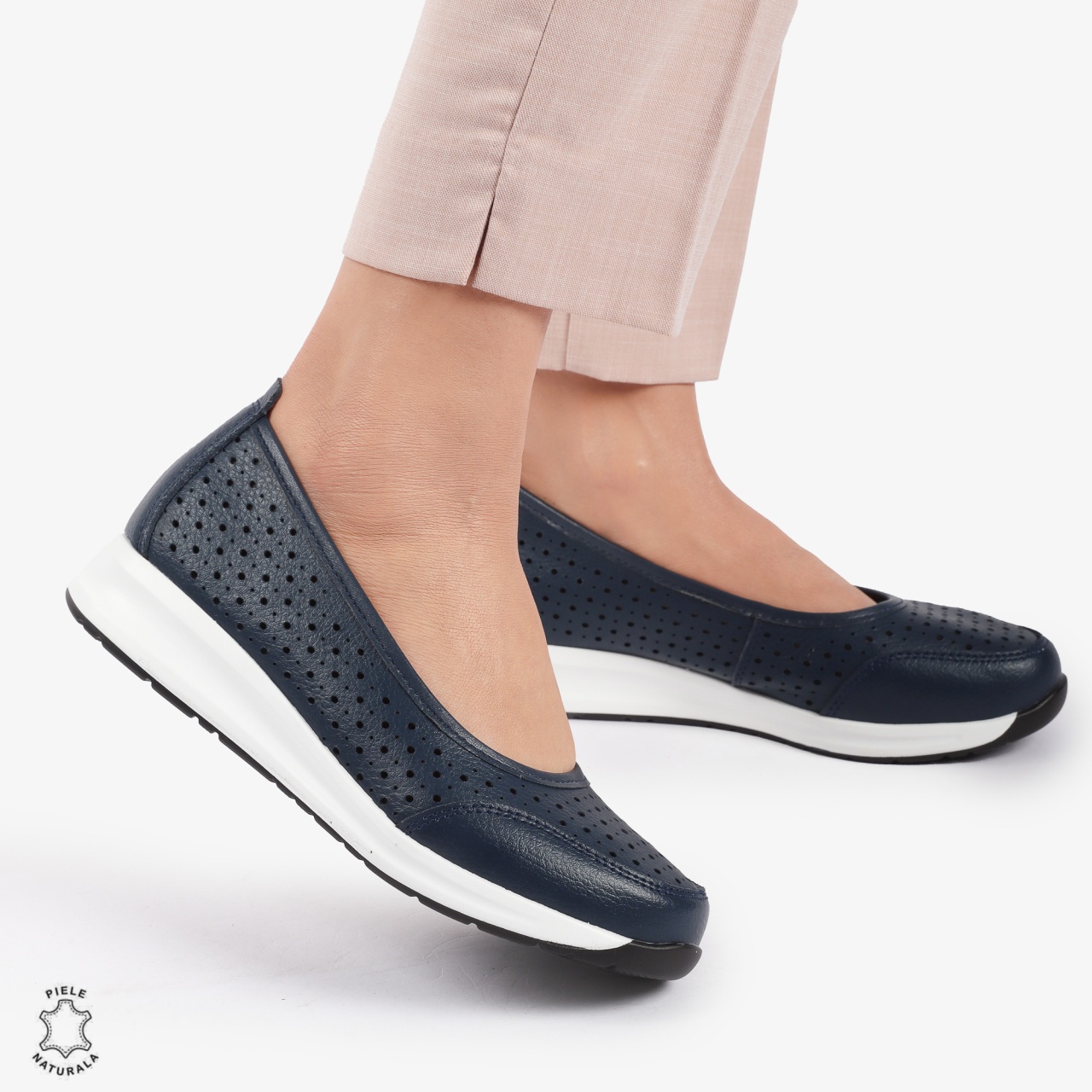 Balerini dama din Piele Naturala Slip-On CRL0721 BLEUMARIN