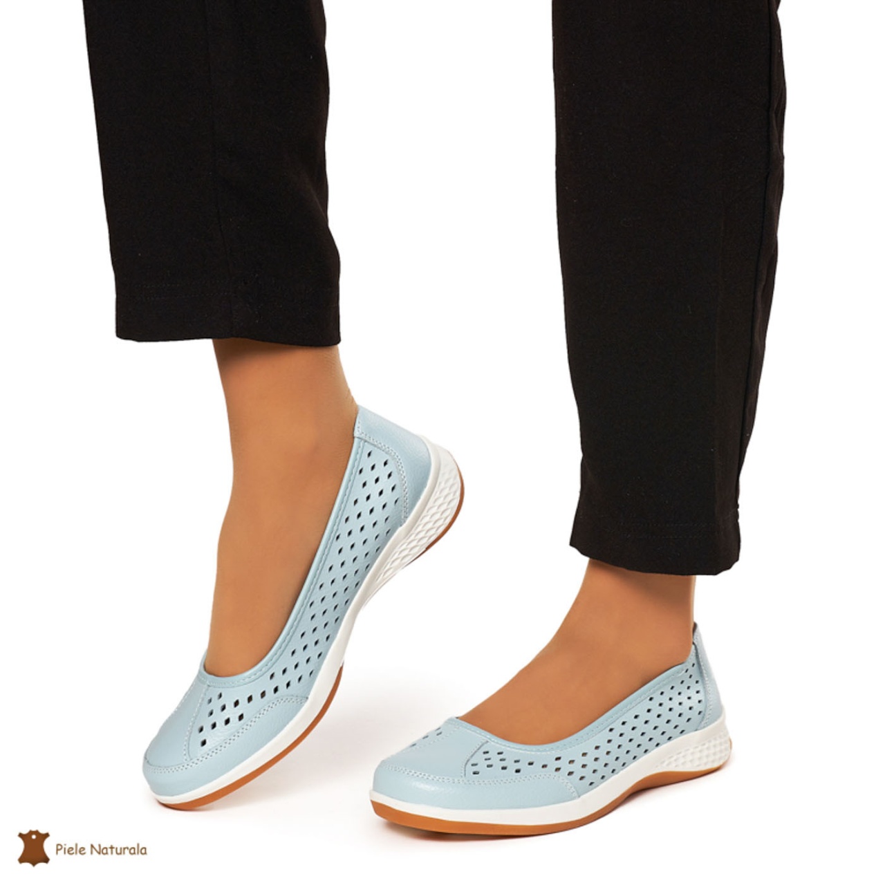 Balerini Dama Piele Naturala Slip-on CRL0073 ALBASTRU