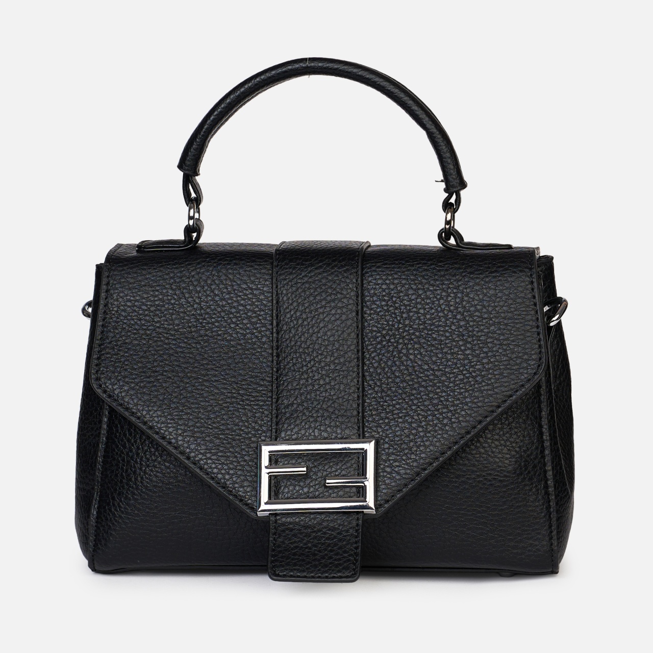 Geanta eleganta din piele ecologica cu clapetă și detalii metalice elegante CRL1485