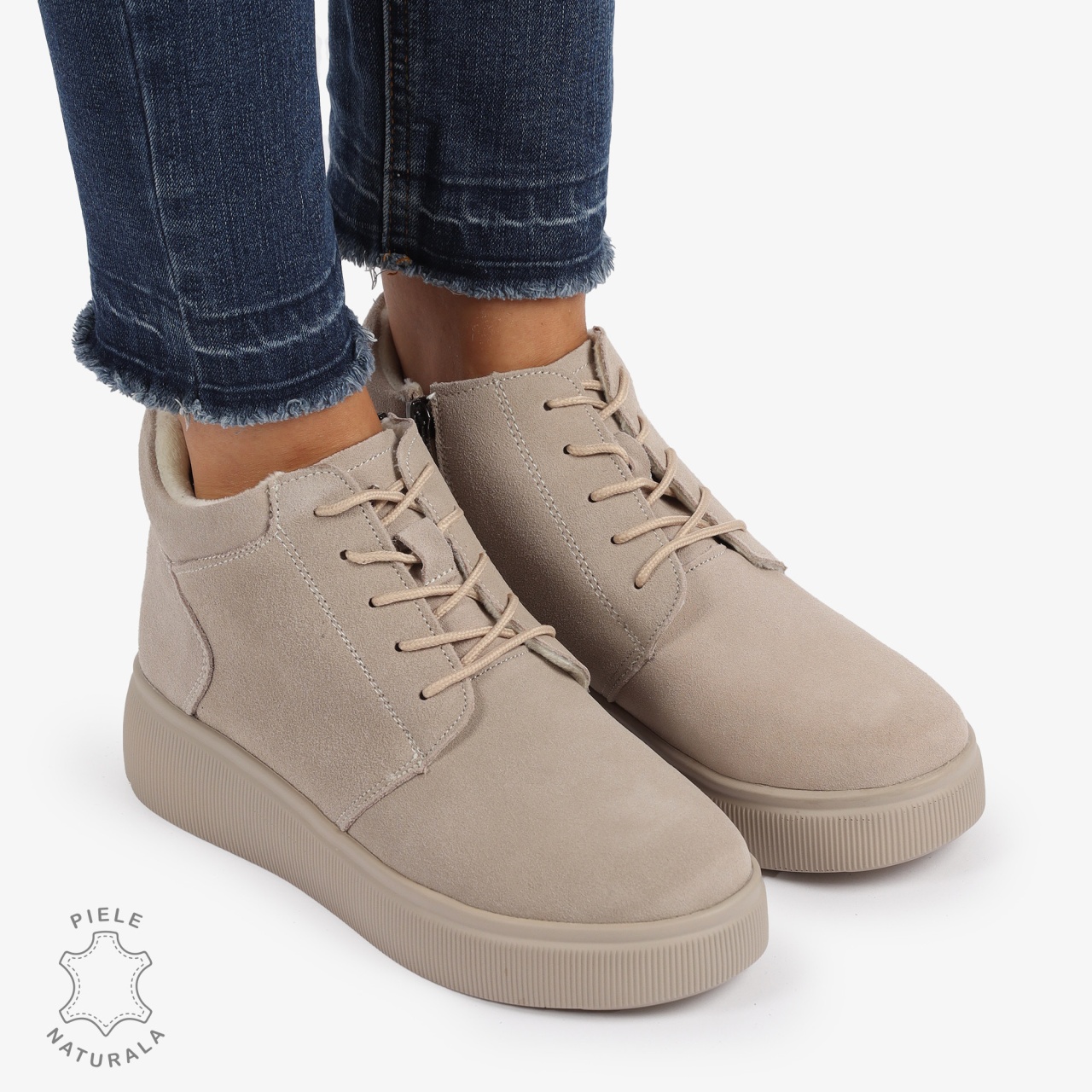 Ghete DAMA din PIELE NATURALA intoarsa CRL0911 BEJ