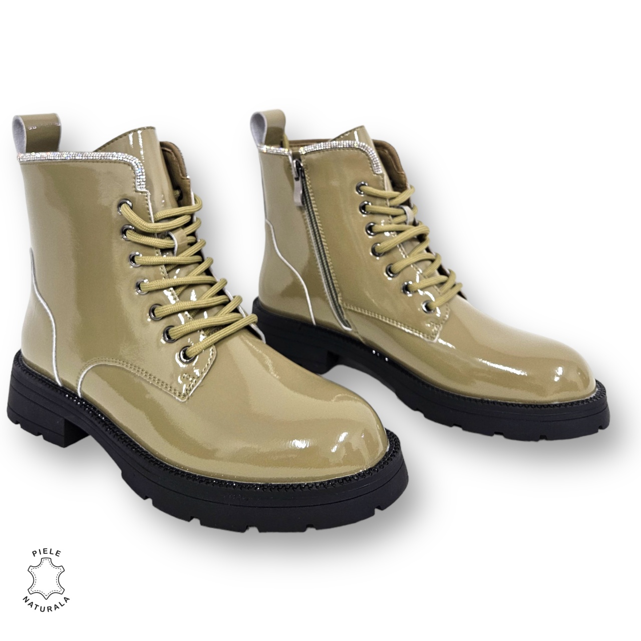 GHETE DAMA din PIELE NATURALA LUCIOASA CRL0896 CULOARE:Verde