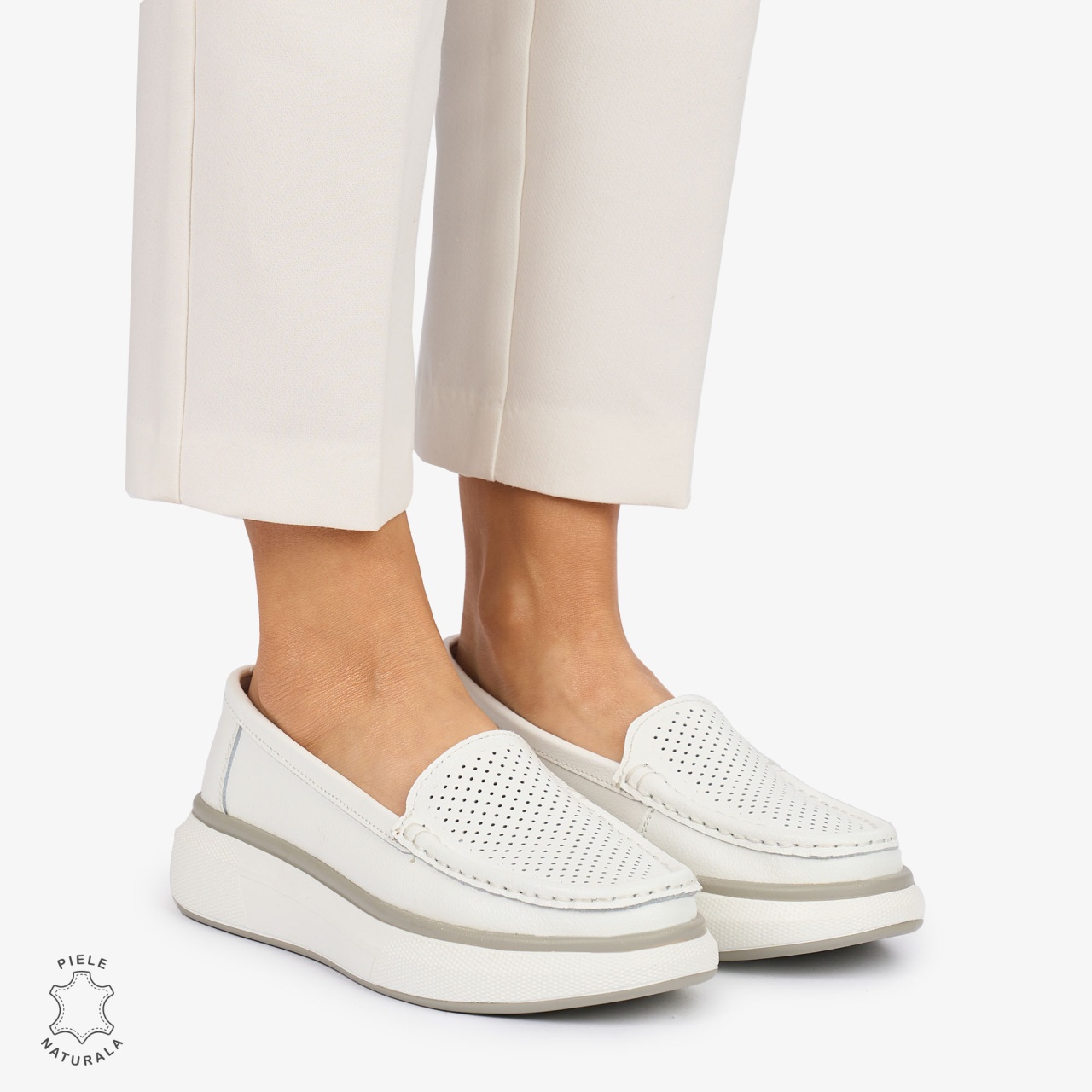 MOCASINI dama din Piele Naturala CRL1057 CULOARE: ALB