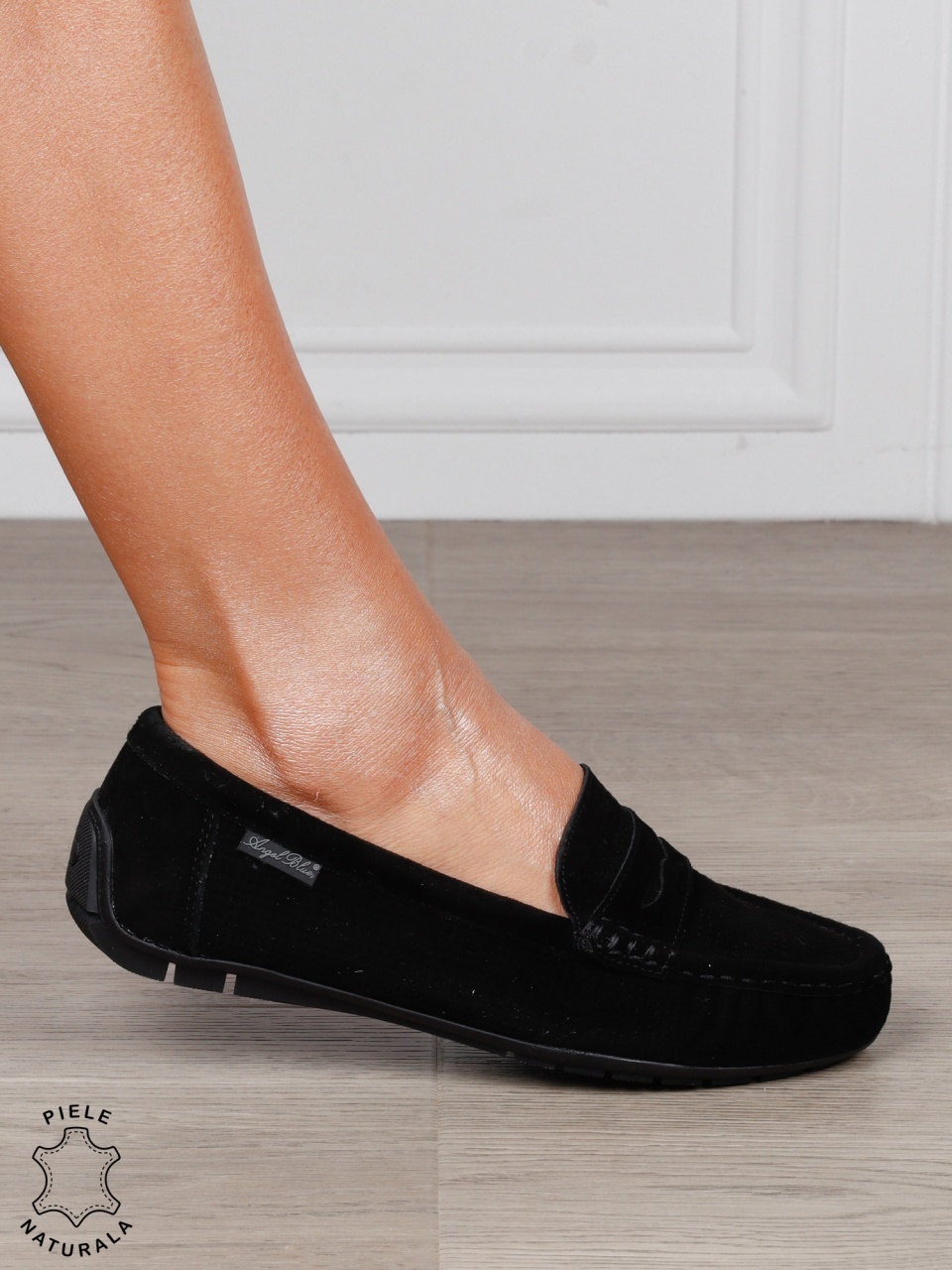 MOCASINI damă din piele naturală Intoarsa cu talpa joasa CRL1582 NEGRU