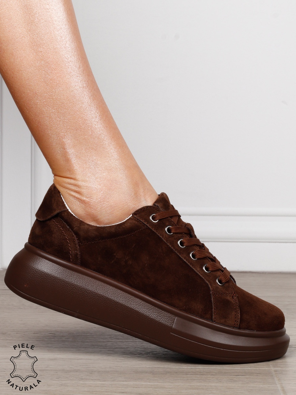 Pantofi Casual Damă din Piele Întoarsă Naturală cu Șiret CRL1802 CAFENIU SUEDE