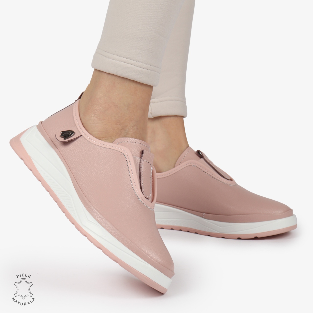 Pantofi Casual dama din Piele naturala CONFORTABILI SLIP-ON CRL1336 ROZ