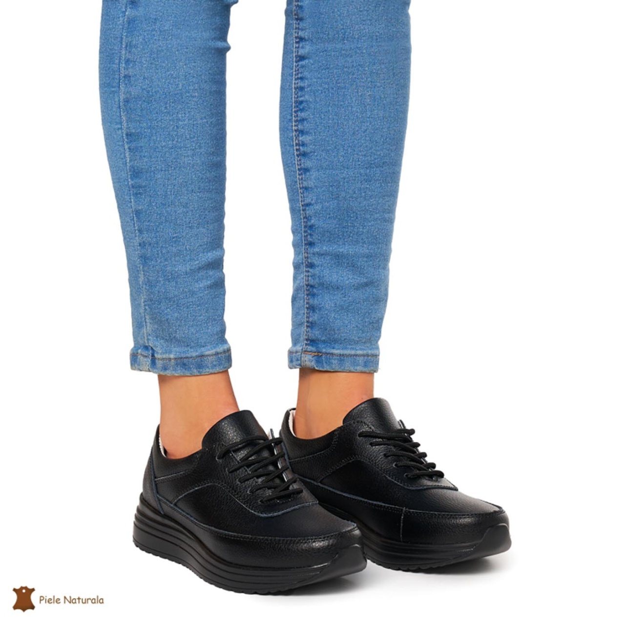 Pantofi Casual dama din Piele naturala CRL00809 NEGRU