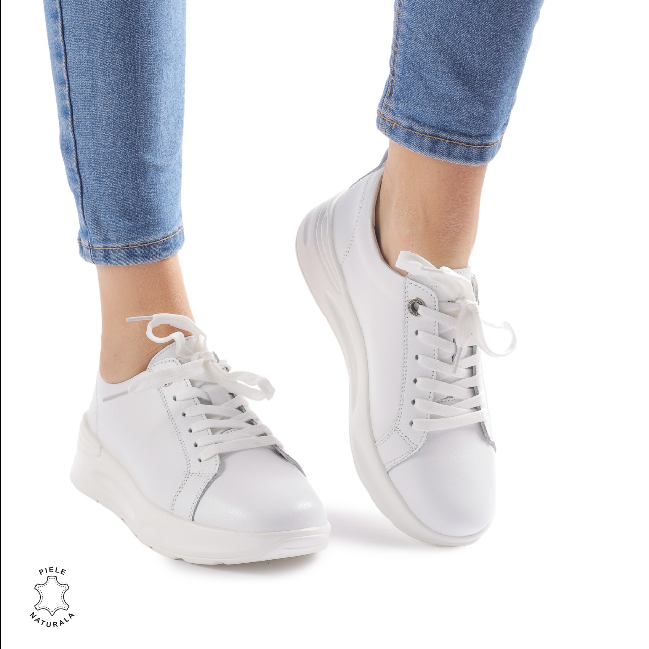 Pantofi Casual dama din Piele Naturala CRL0846 ALB