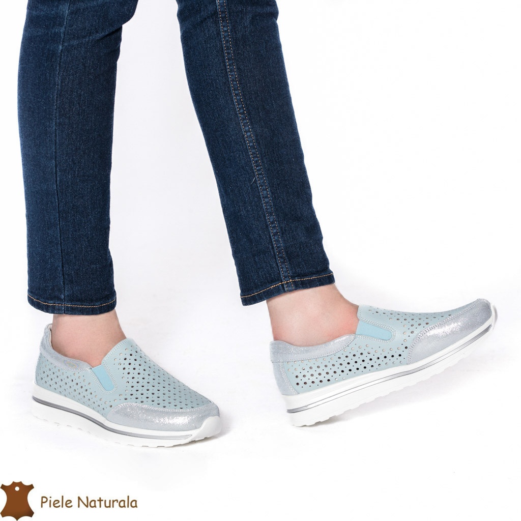 Pantofi Casual dama din Piele naturala CRL0860 ALBASTRU