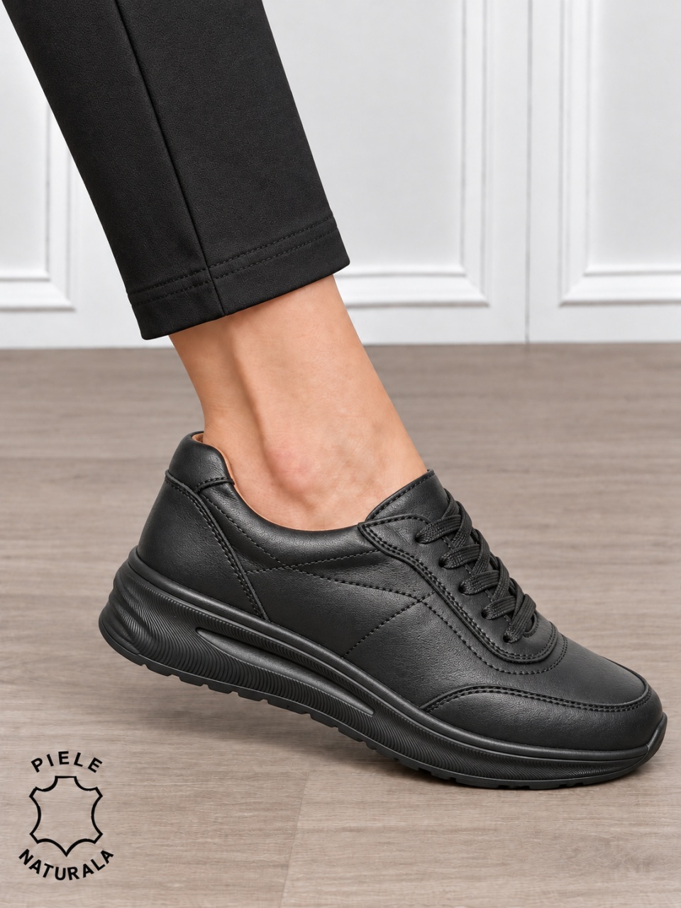 Pantofi casual damă din piele naturală pentru confort zilnic CRL1899 NEGRU