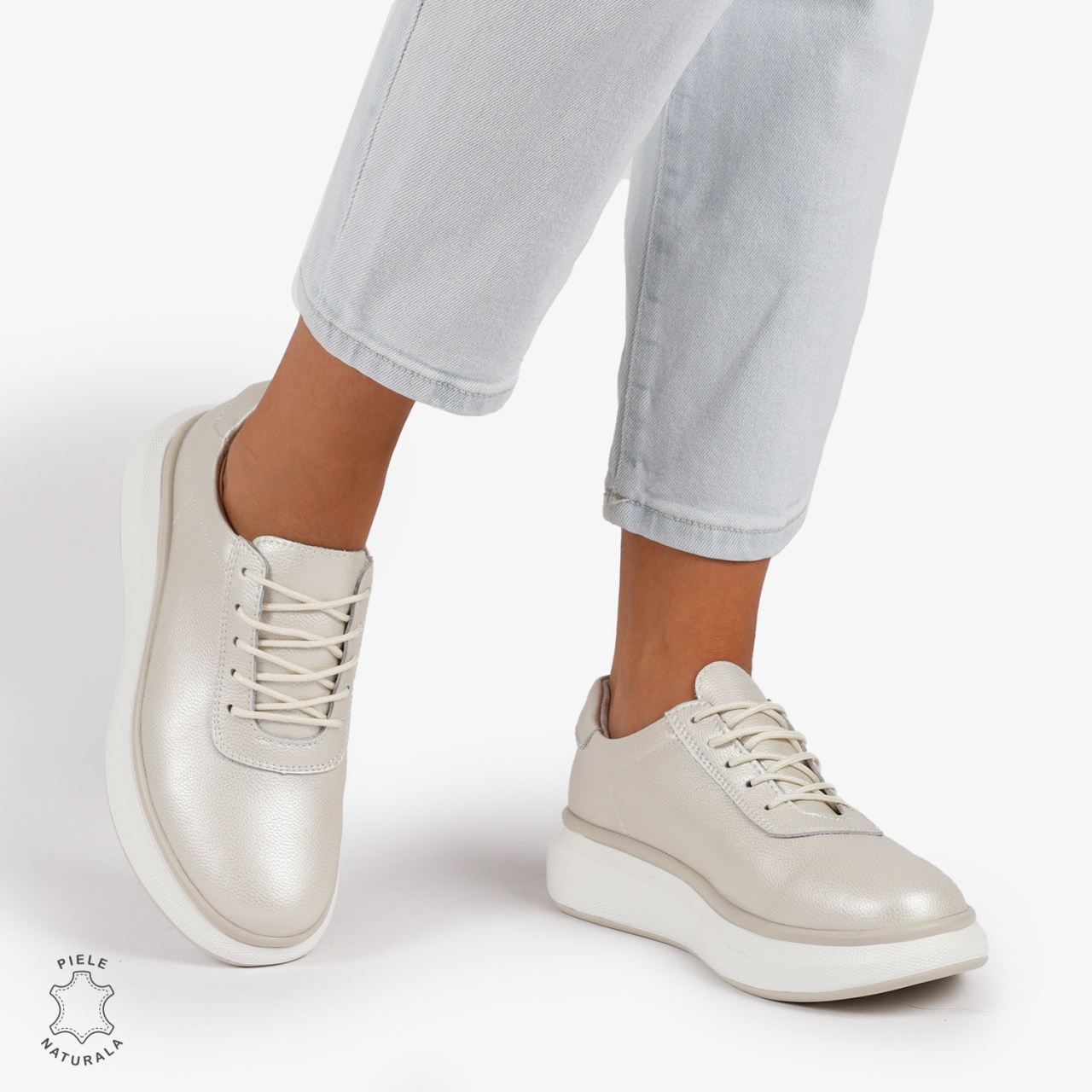 Pantofi Casual Dama Piele Naturala CRL1002 Culoare: BEJ