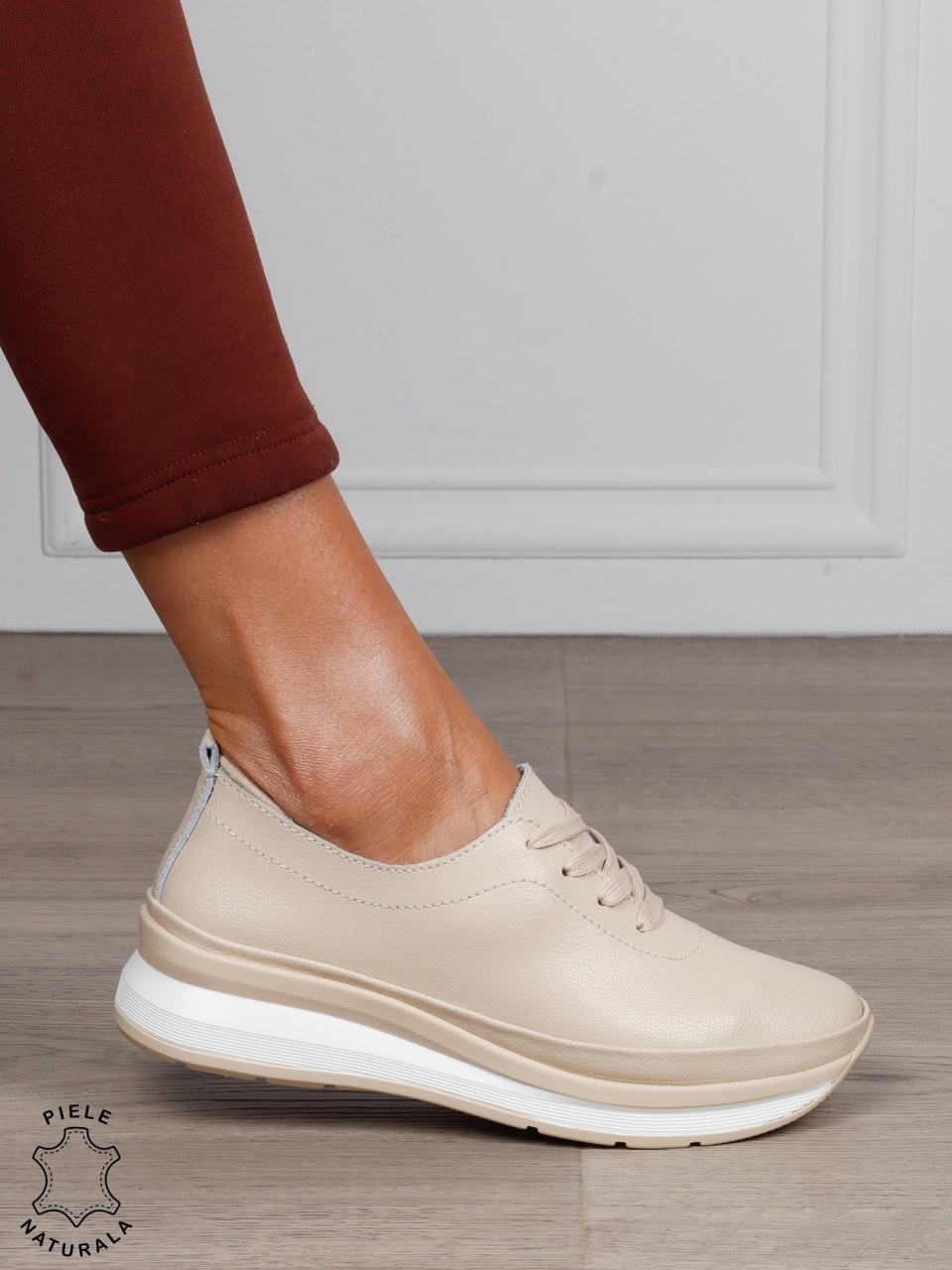 PANTOFI CASUAL Dama Piele Naturala USOR INALTA CRL1051 Culoare: BEJ