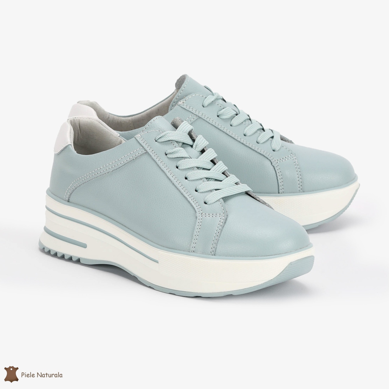 Pantofi Casual de dama din Piele naturala cu talpa groasa CRL0493 ALBASTRU