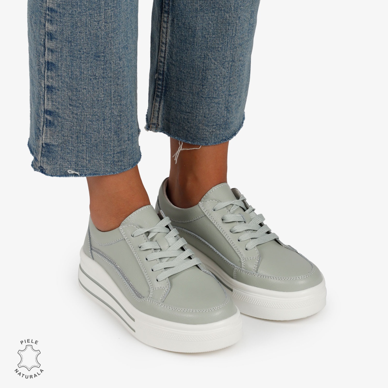 Pantofi Casual de dama din Piele Naturala cu talpa inalta si Dungi CRL1203 Barilla