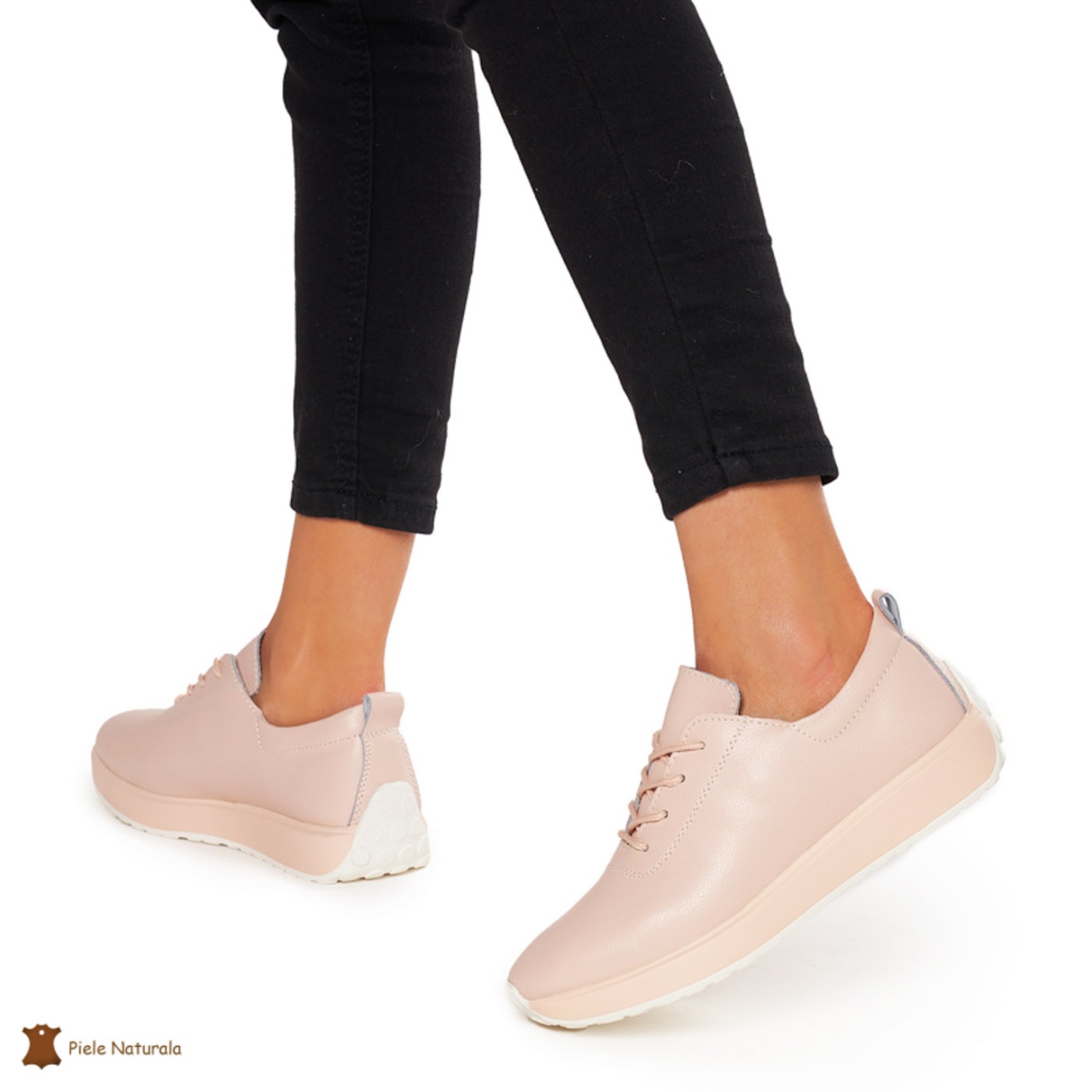Pantofi casual de dama din piele naturala cu talpa plata CRL0024 ROZ