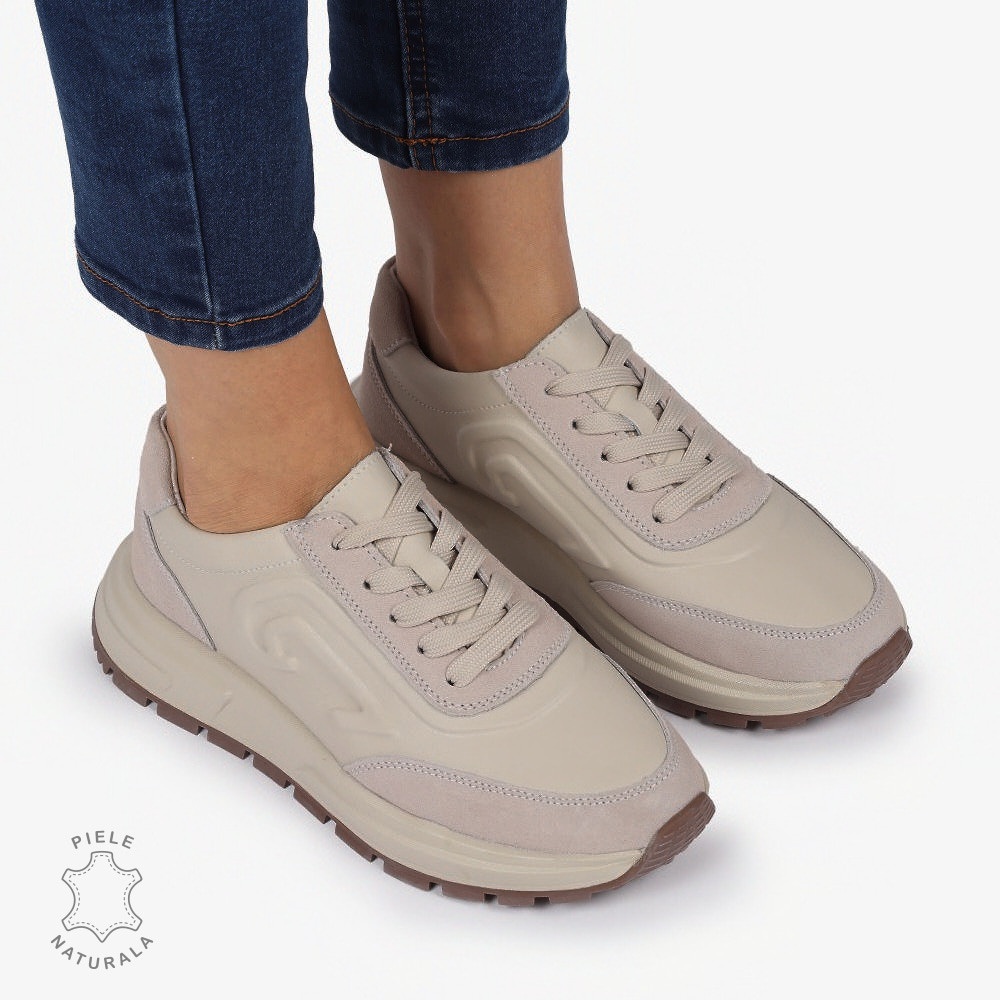 Pantofi casual piele naturala CU MODEL LATERAL CRL1304 BEJ