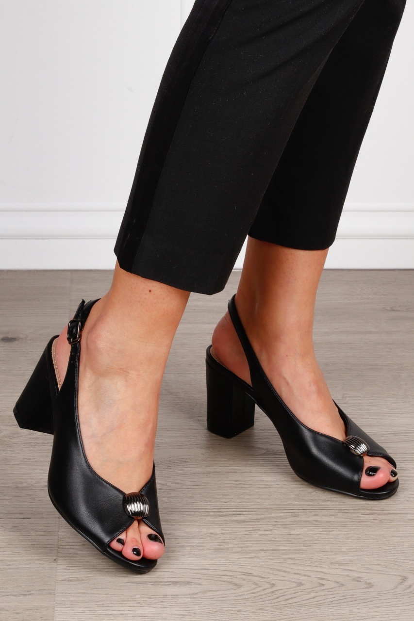 Pantofi Eleganti dama decupati din piele Ecologica cu brant din piele naturala CRL1586 NEGRU