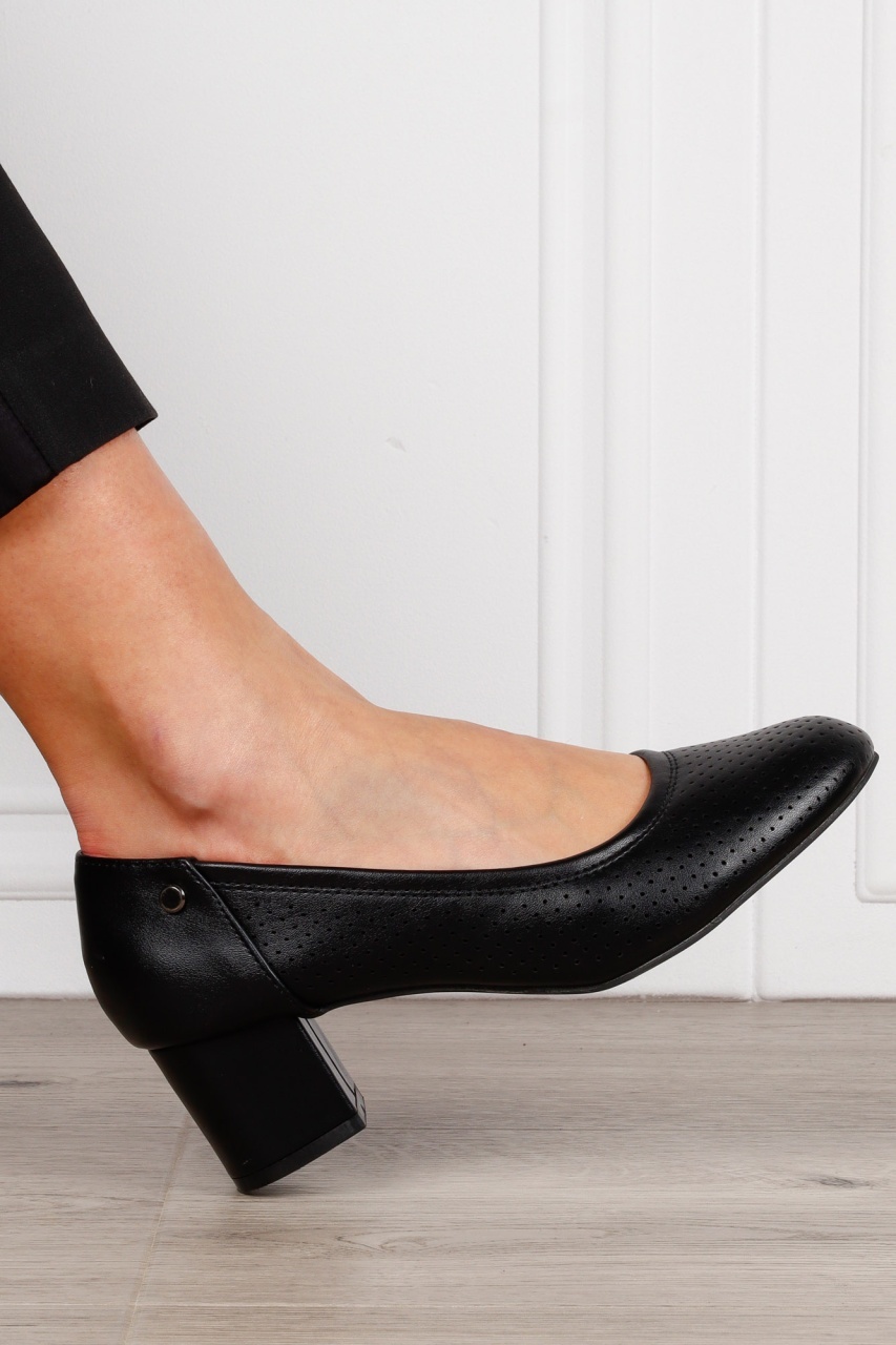 Pantofi Eleganti dama din piele Ecologica cu brant din piele naturala CRL1585 Negru