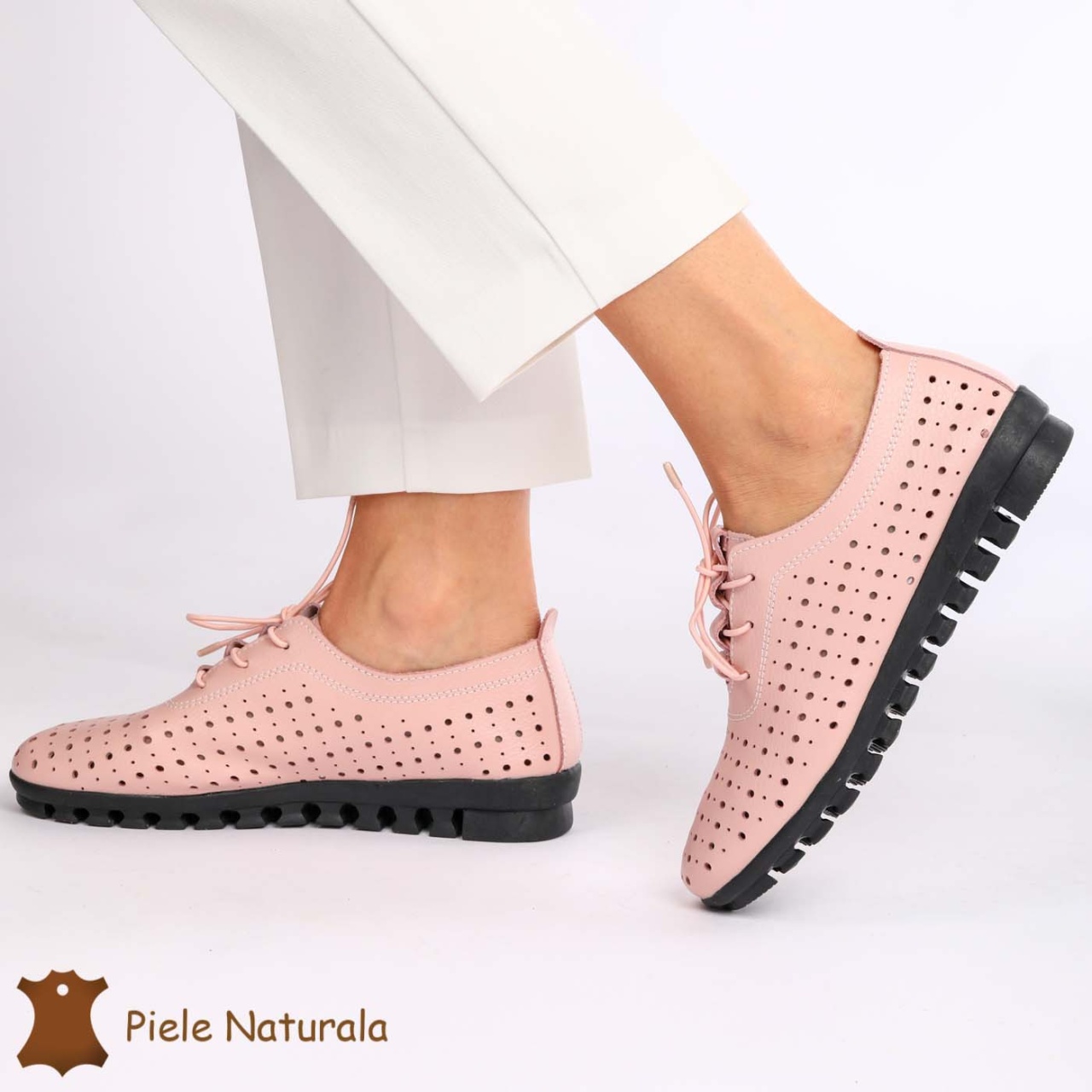 Pantofi Perforati dama din Piele Naturala cu mici perforatii CRL0188 ROZ