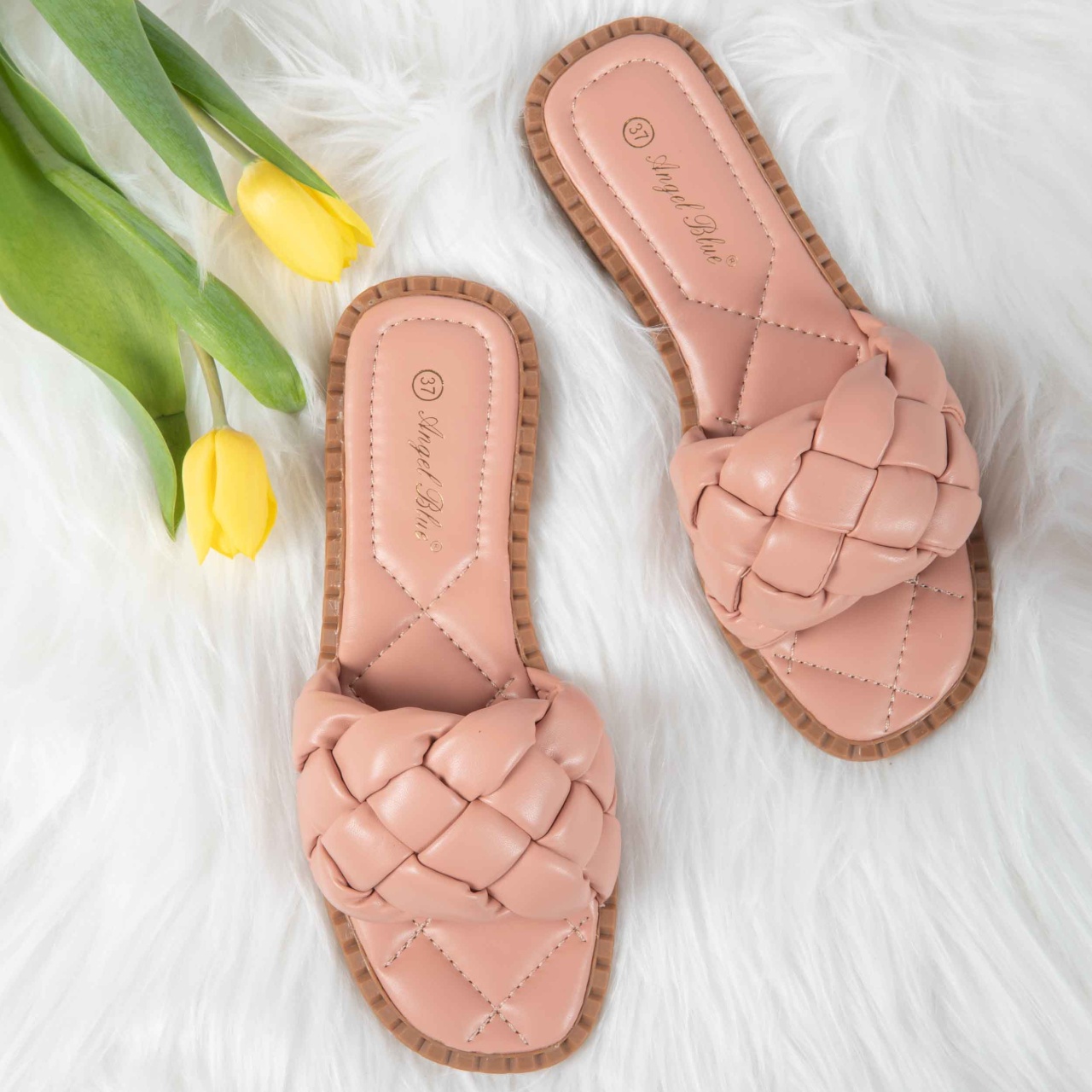 Papuci dama din Piele Ecologica roz CRL0152