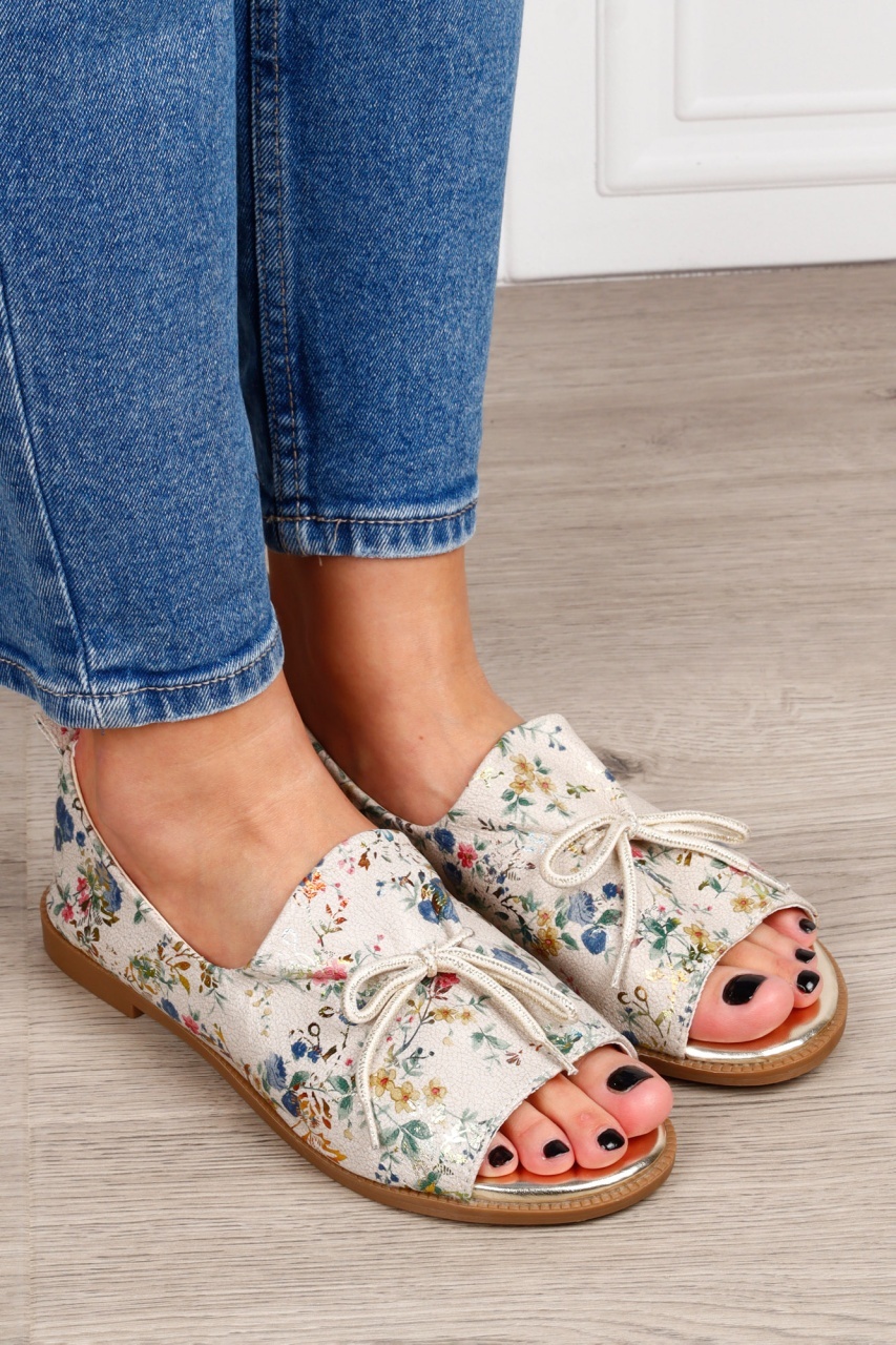 Sandale dama din piele Ecologica cu brant din piele naturala CRL1591 BEJ