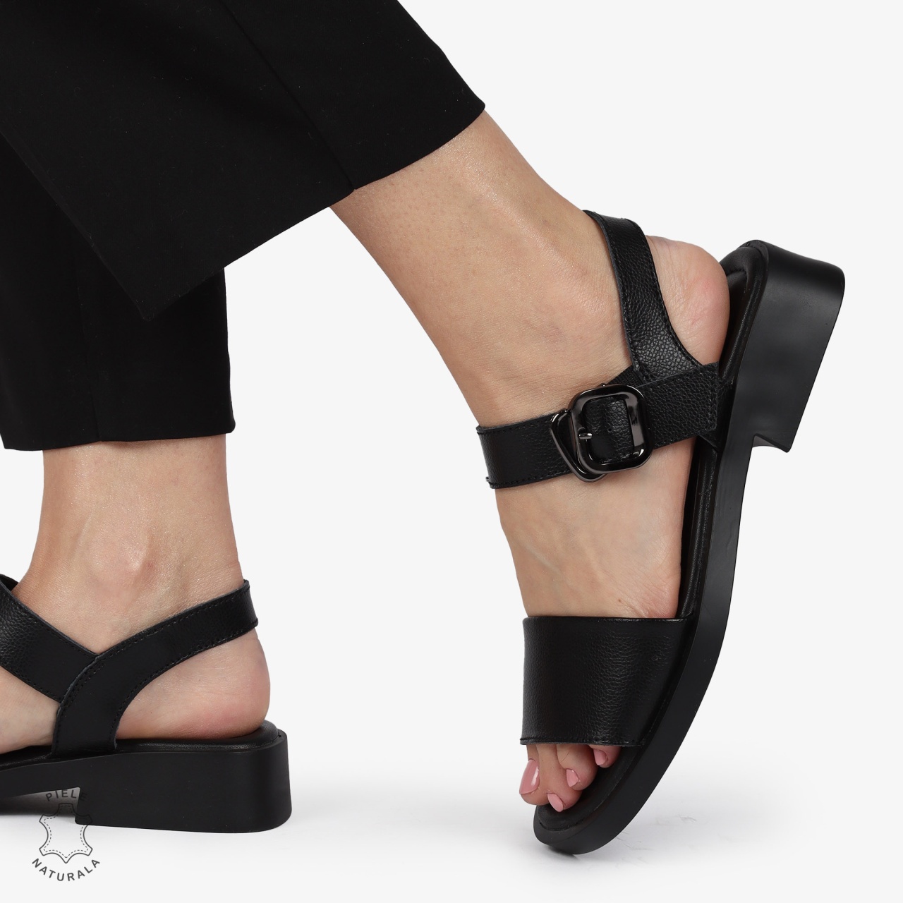 SANDALE Dama Piele Naturala CU CATARAMA CONFORTABILE CRL1372 NEGRU