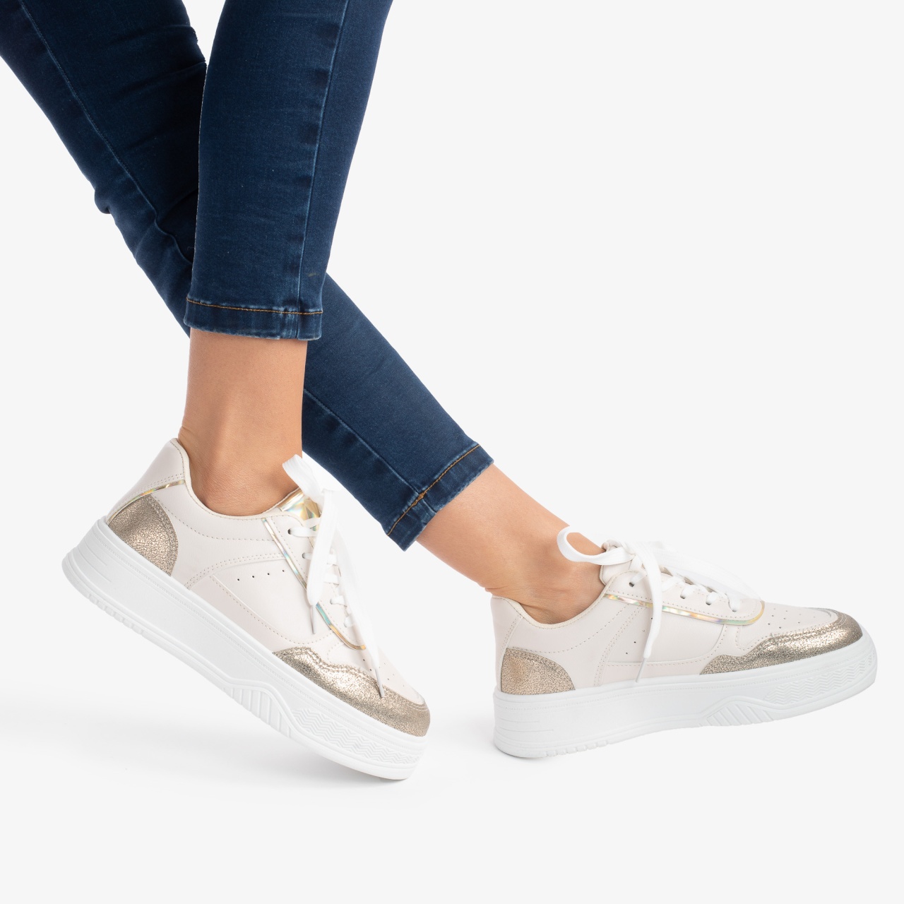 SNEAKERS DAMA din PIELE ECOLOGICA CRL0892 CULOARE:BEJ