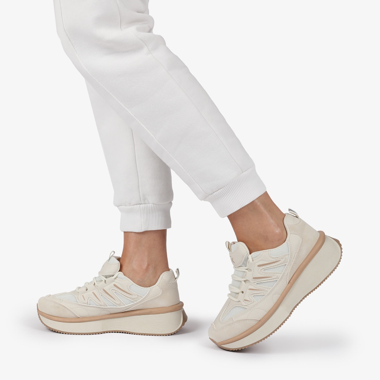 SNEAKERS din PIELE ECOLOGICA SI TEXTIL Multicolor CRL1279 BEJ