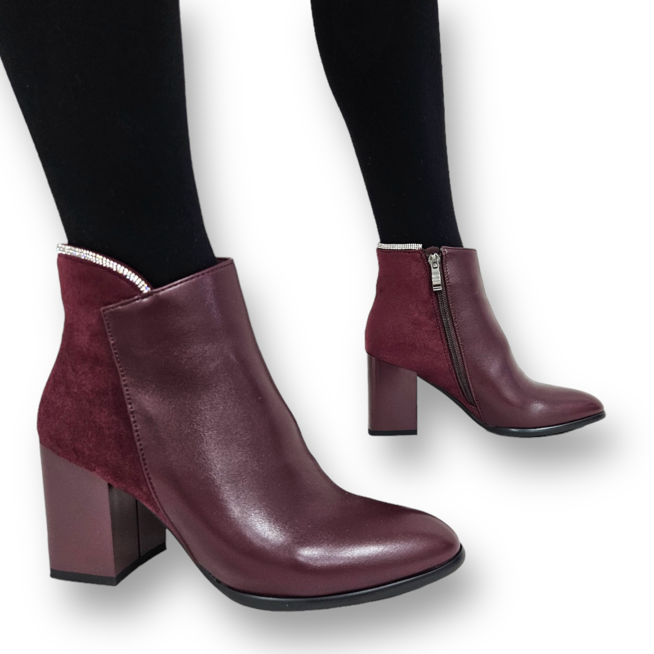Botine DAMA din PIELE Ecologica cu FERMOAR CRL0925 CULOARE: Bordo