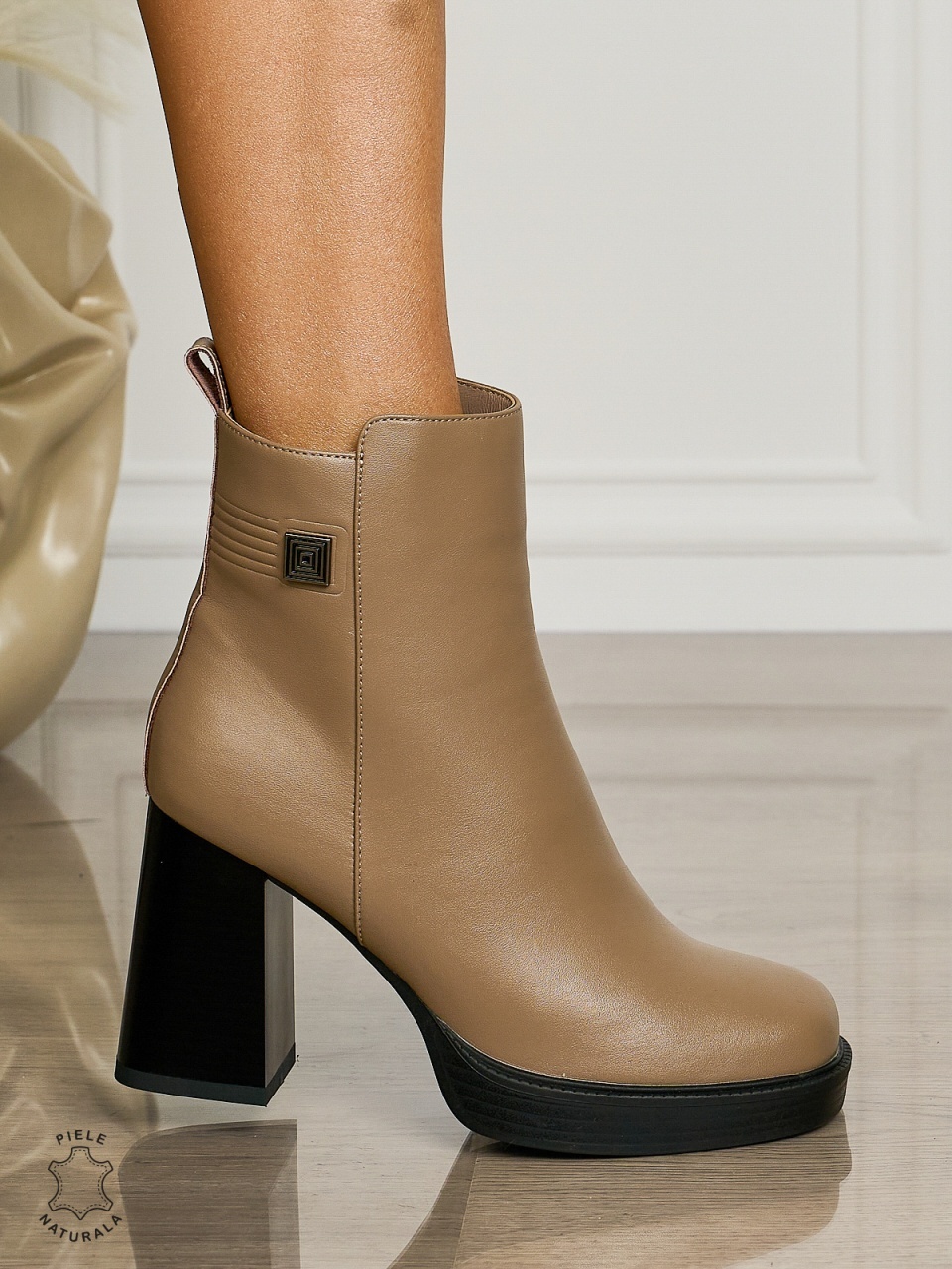 Botine DAMA din PIELE NATURALA CU TOC GROS CRL1505 Khaki