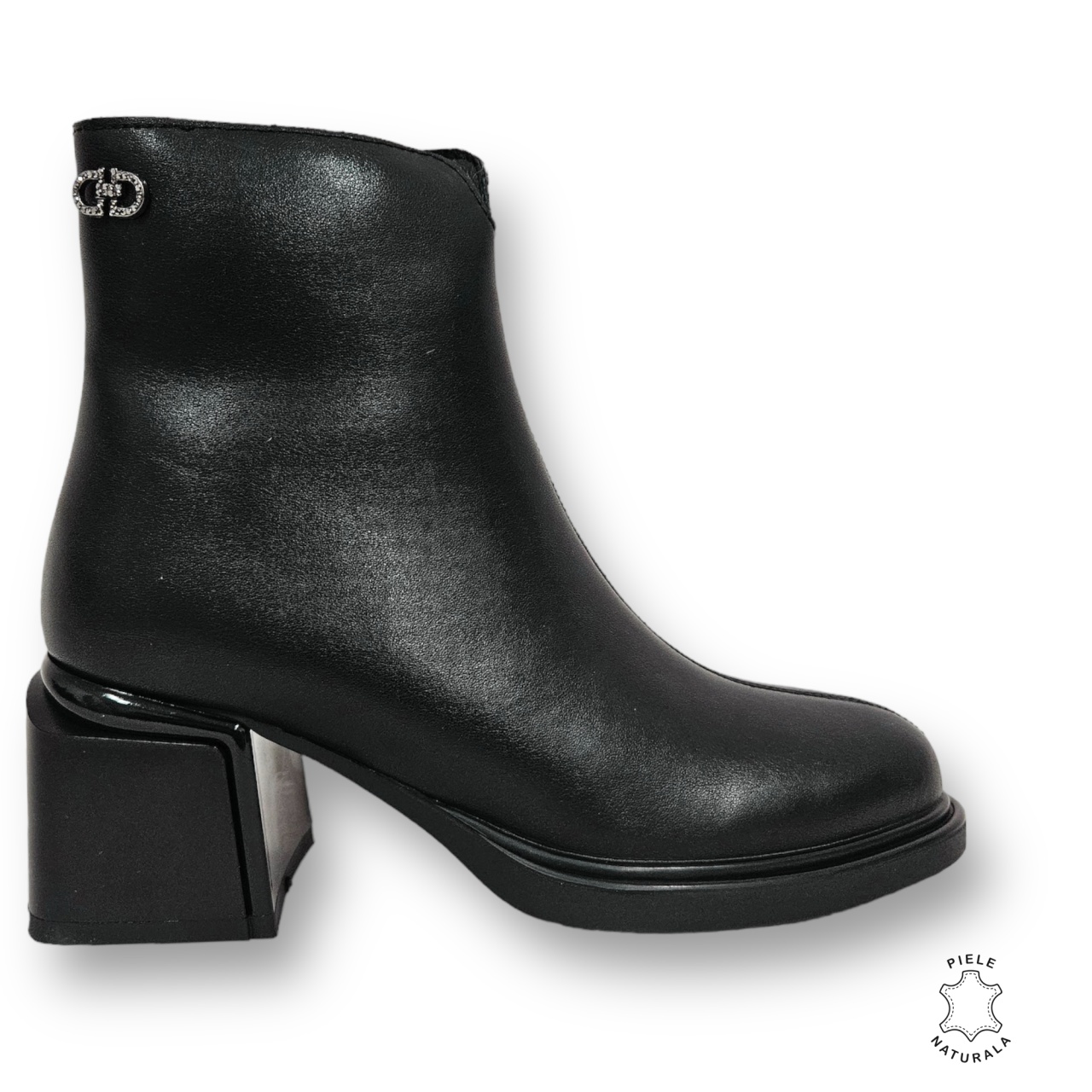 Botine DAMA din PIELE NATURALA CU TOC GROS Negru CRL0905