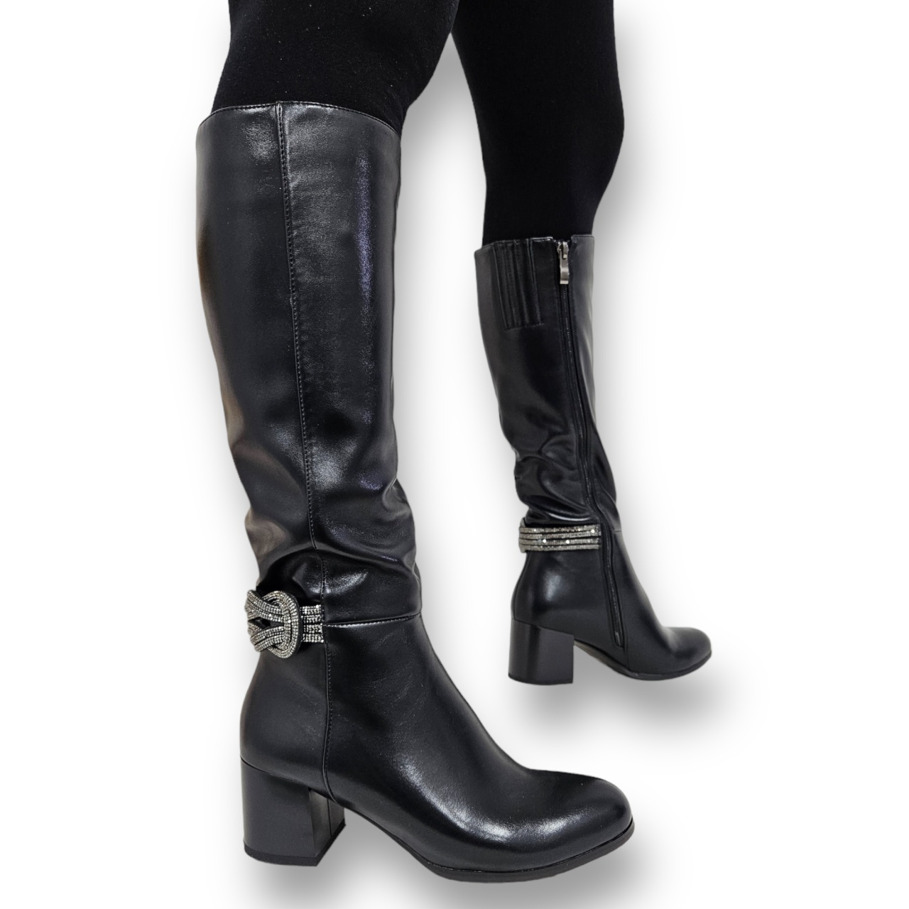 CIZME DAMA din PIELE ECOLOGICA cu FERMOAR CRL0919 CULOARE:Negru