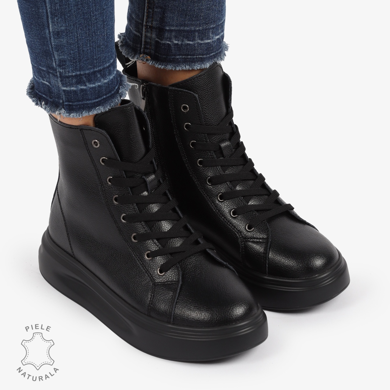 Ghete dama din Piele Naturala CRL0652 Negru