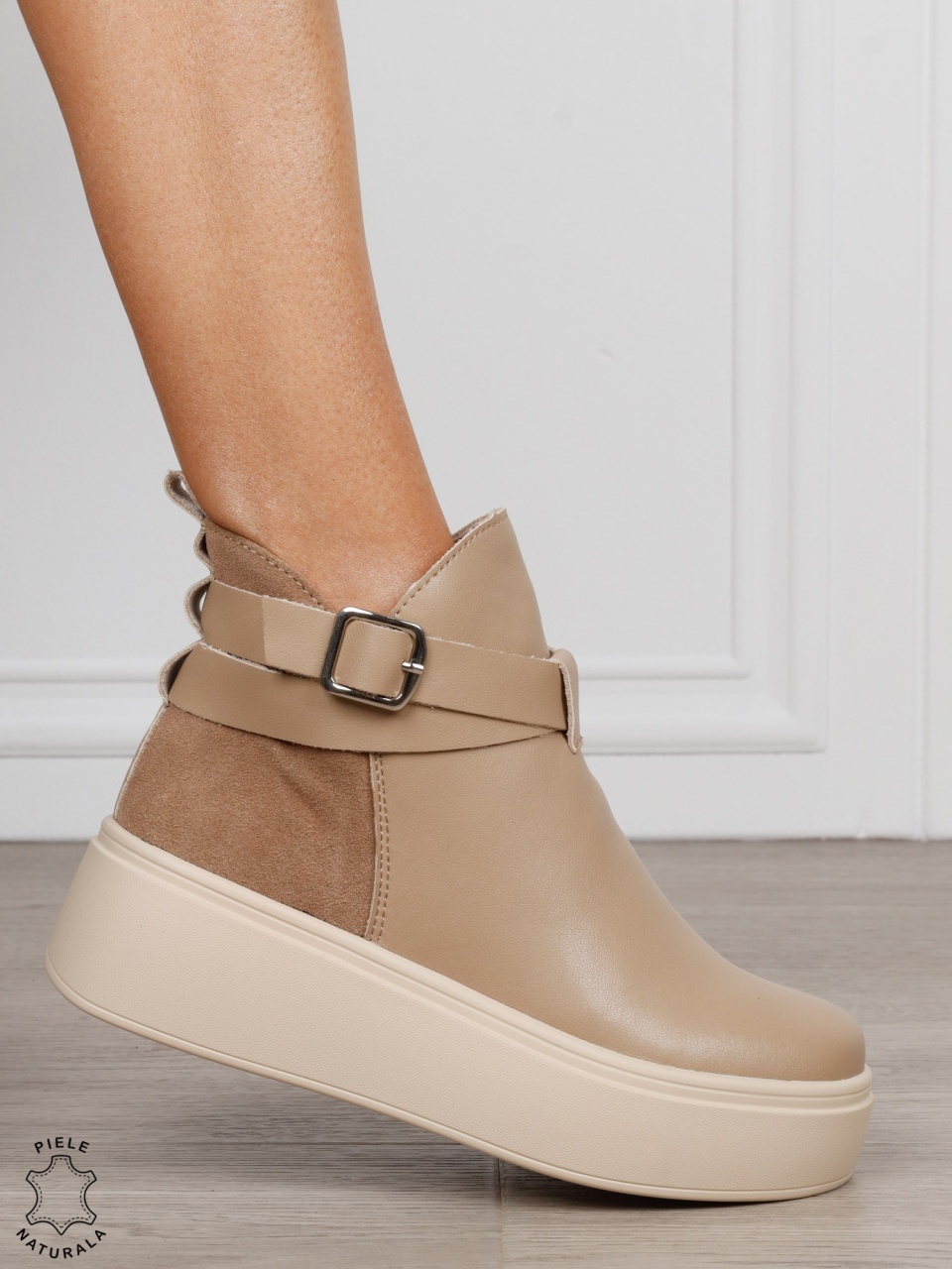 GHETE DAMA din PIELE Naturala cu catarama decorativa CRL1536 KHAKI