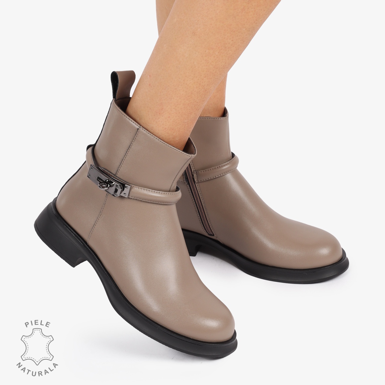 Ghete Dama Piele Naturala cu Cataramă Metalică CRL1241 BEJ