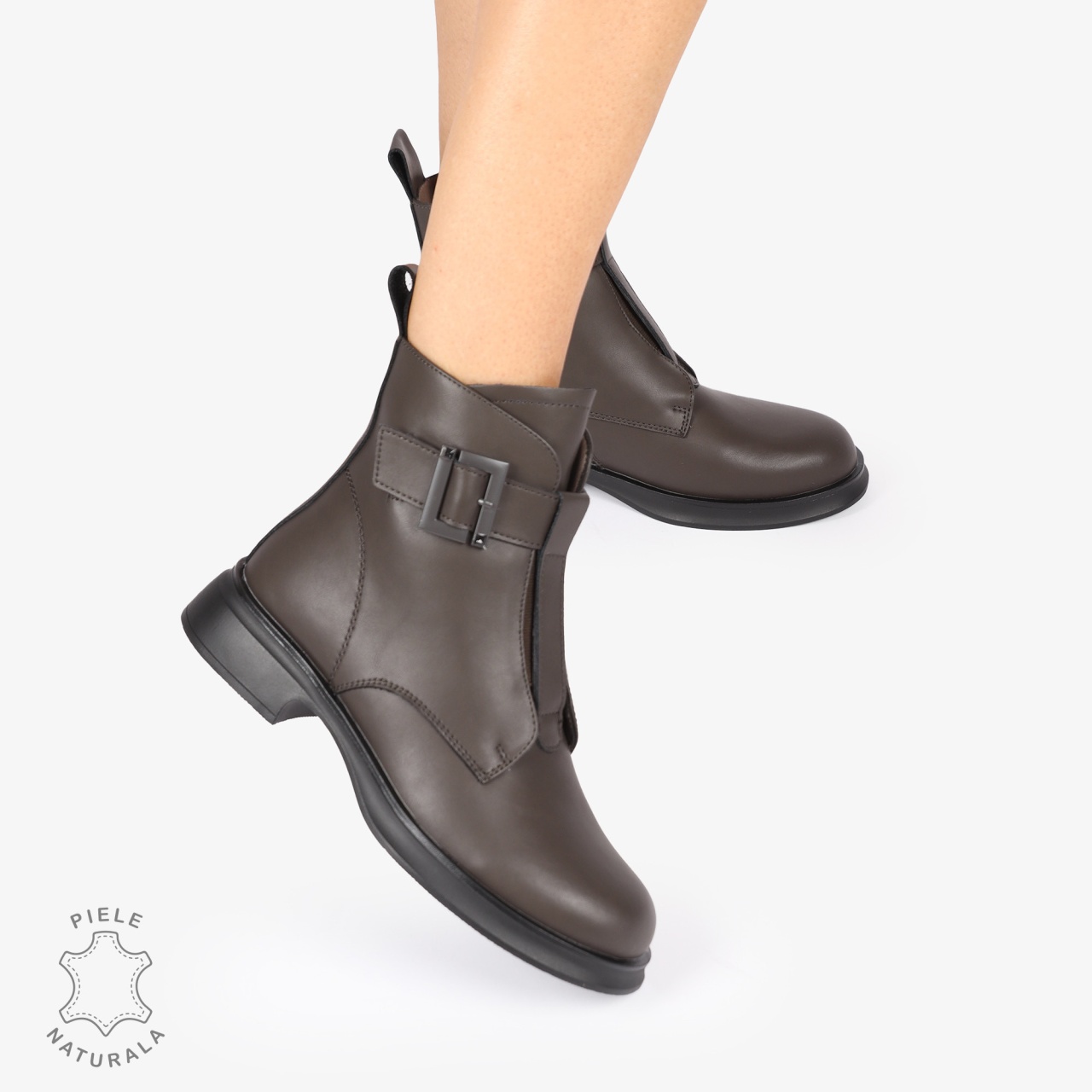 Ghete Dama Piele Naturala cu Cataramă Metalică CRL1265 Maro