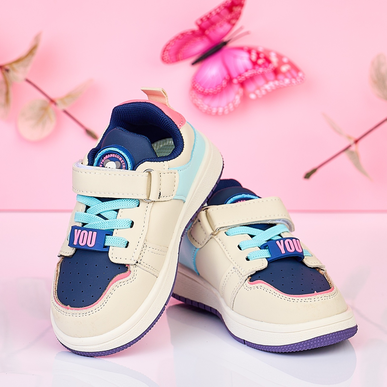 Incaltaminte copii din piele ecologica cu inchidere dubla si decor atasabil CRL1467