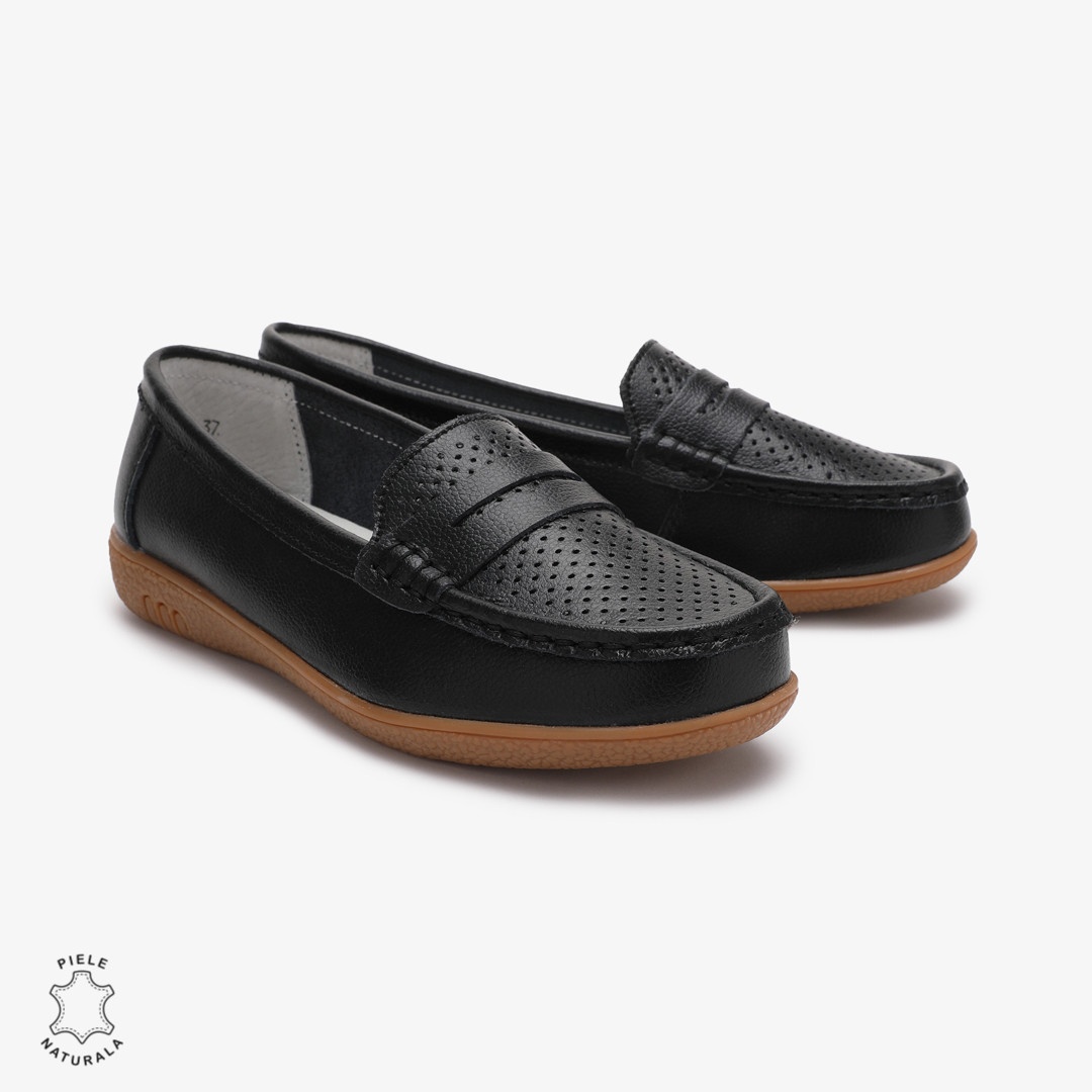 Mocasini dama din Piele Naturala CRL0712 NEGRU